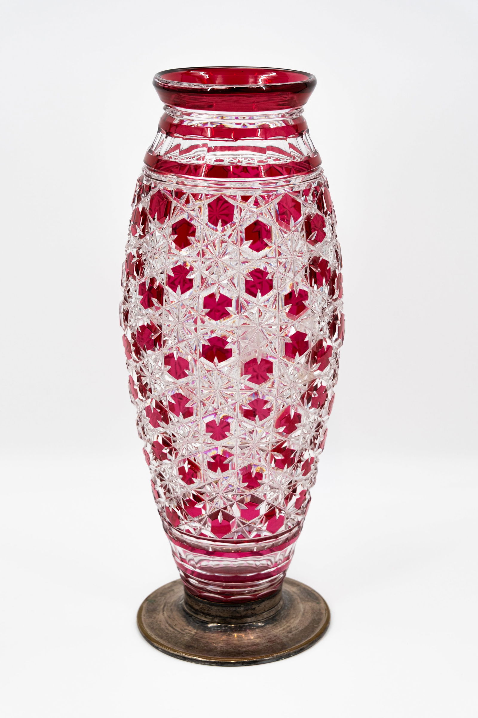 A large Belgian red and clear cut crystal vase by Val Saint Lambert (1 of 5)