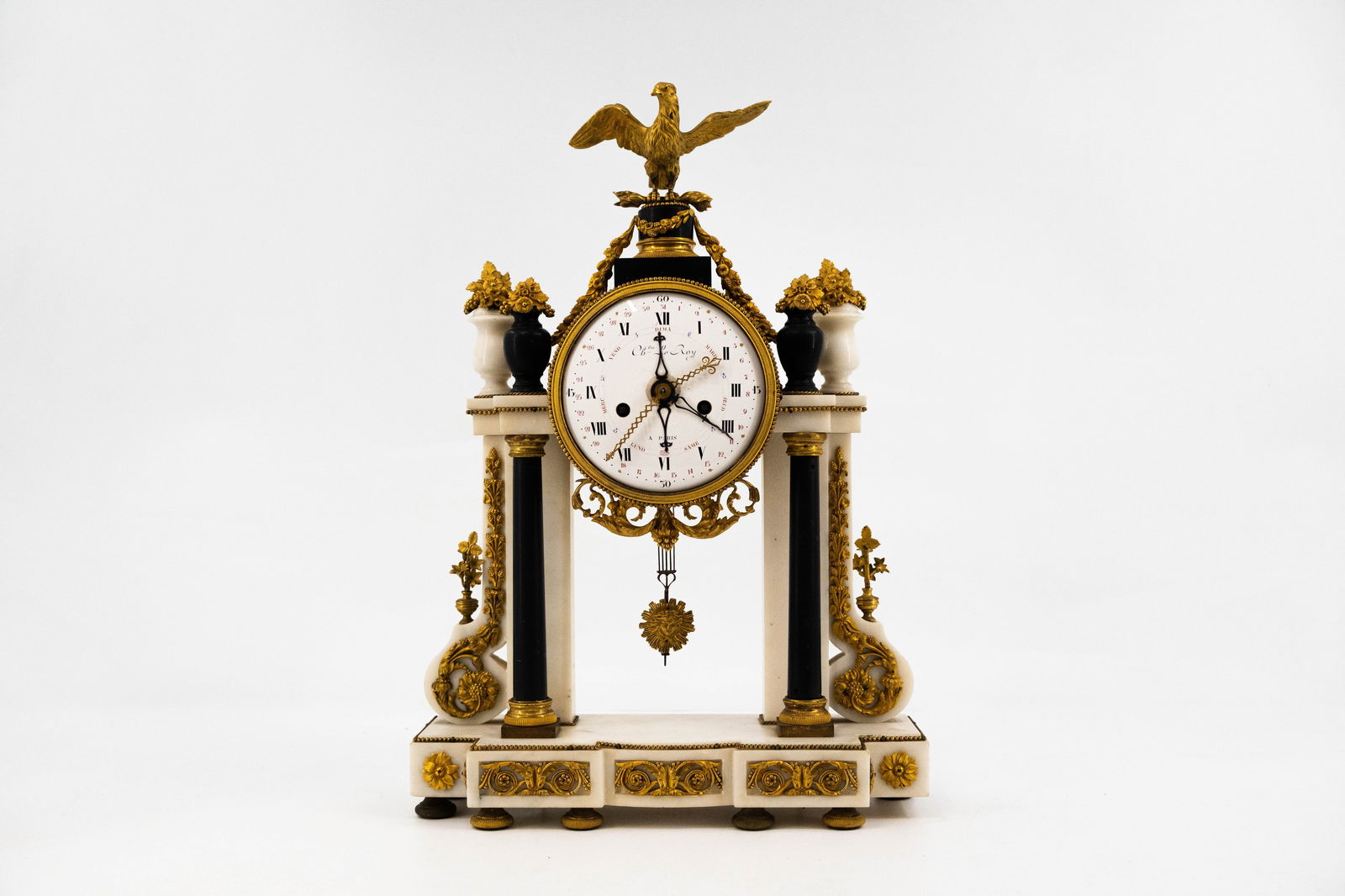 An antique French Louis XVI gilt bronze mounted marble mantel clock (1 of 11)