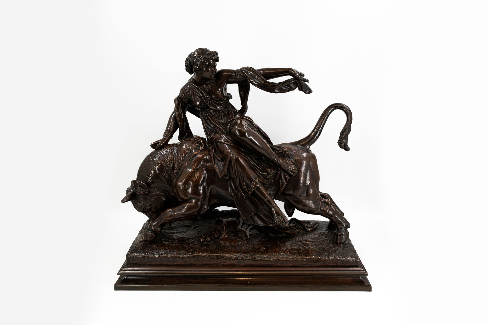 An antique and imposing patinated galvano figural bronze sculpture group of Europa on the Bull (1 of 10)