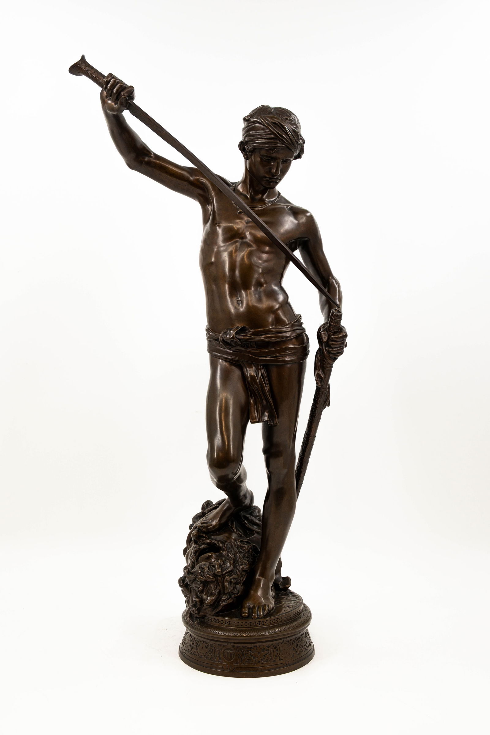 Antonin MERCIÉ (1845-1916) "David Vainqueur", a French antique patinated bronze sculpture (1 of 11)
