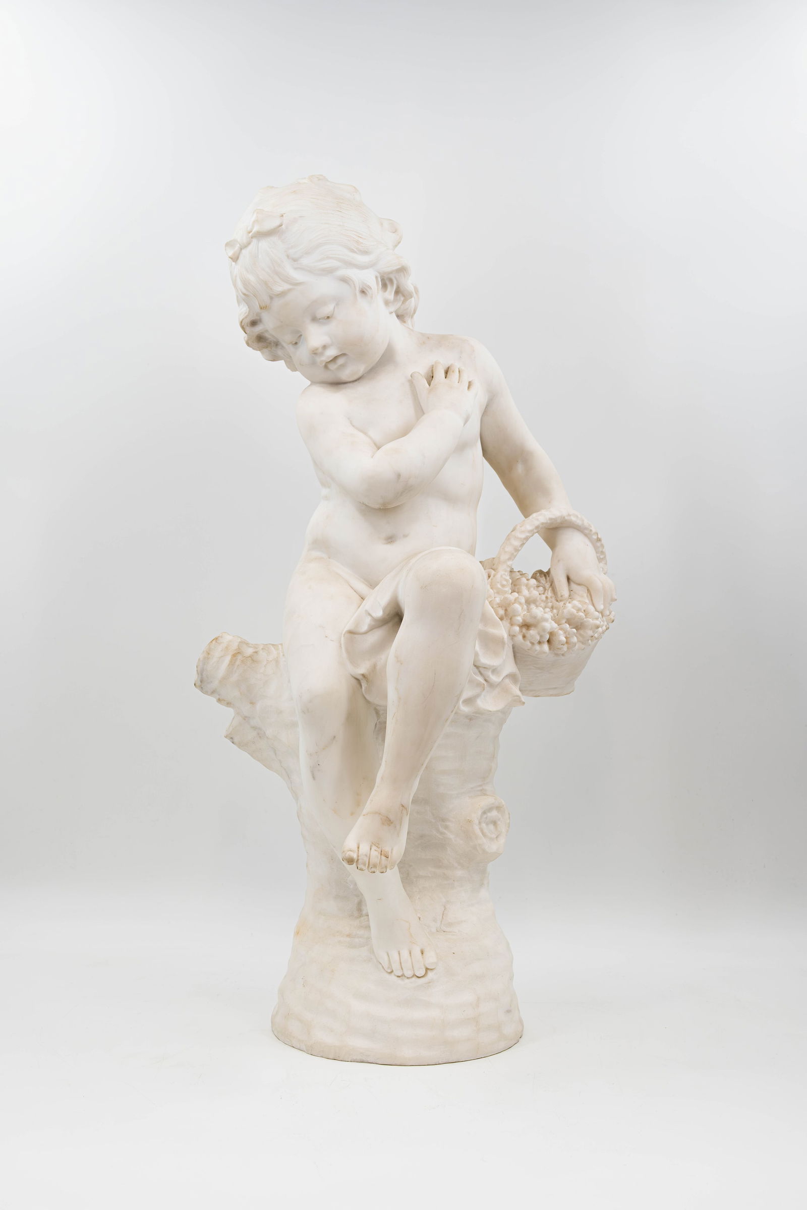 Auguste MOREAU (1861-1906) modelled by. An imposing and antique carved white marble charming (1 of 6)