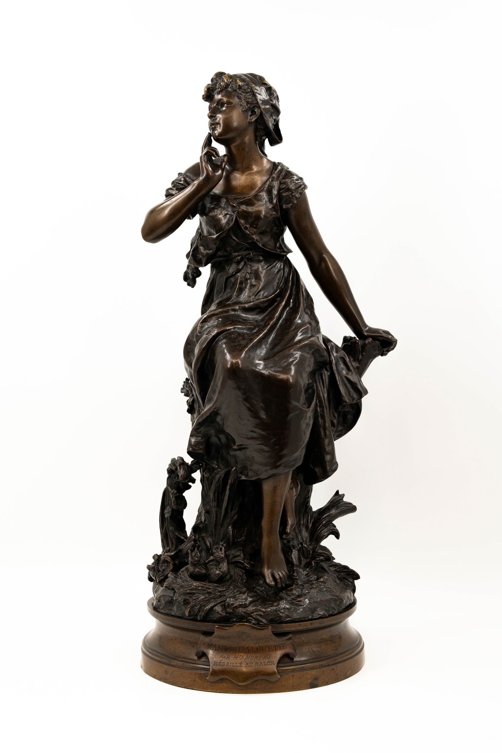 Hippolyte MOREAU (1832-1926) "Chant de l'allouette". A large French antique patinated bronze (1 of 13)