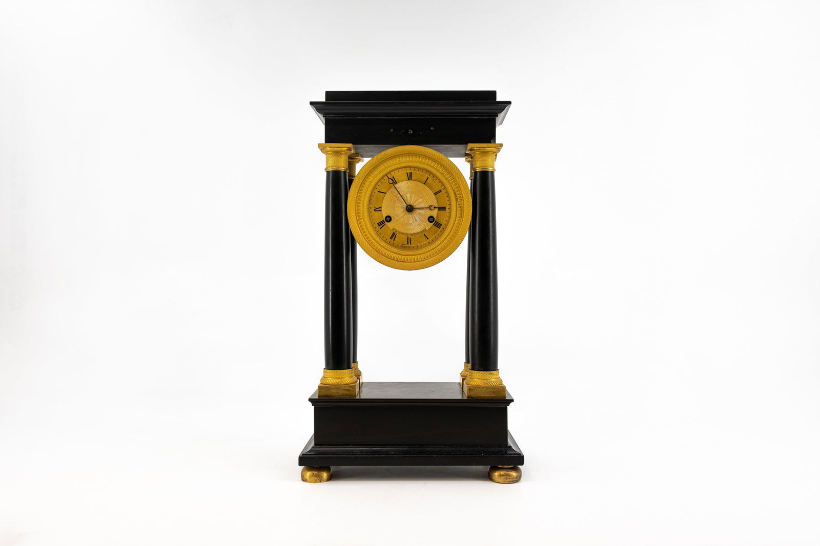 An antique Empire gilt bronze mounted black marble column mantel clock (1 of 11)