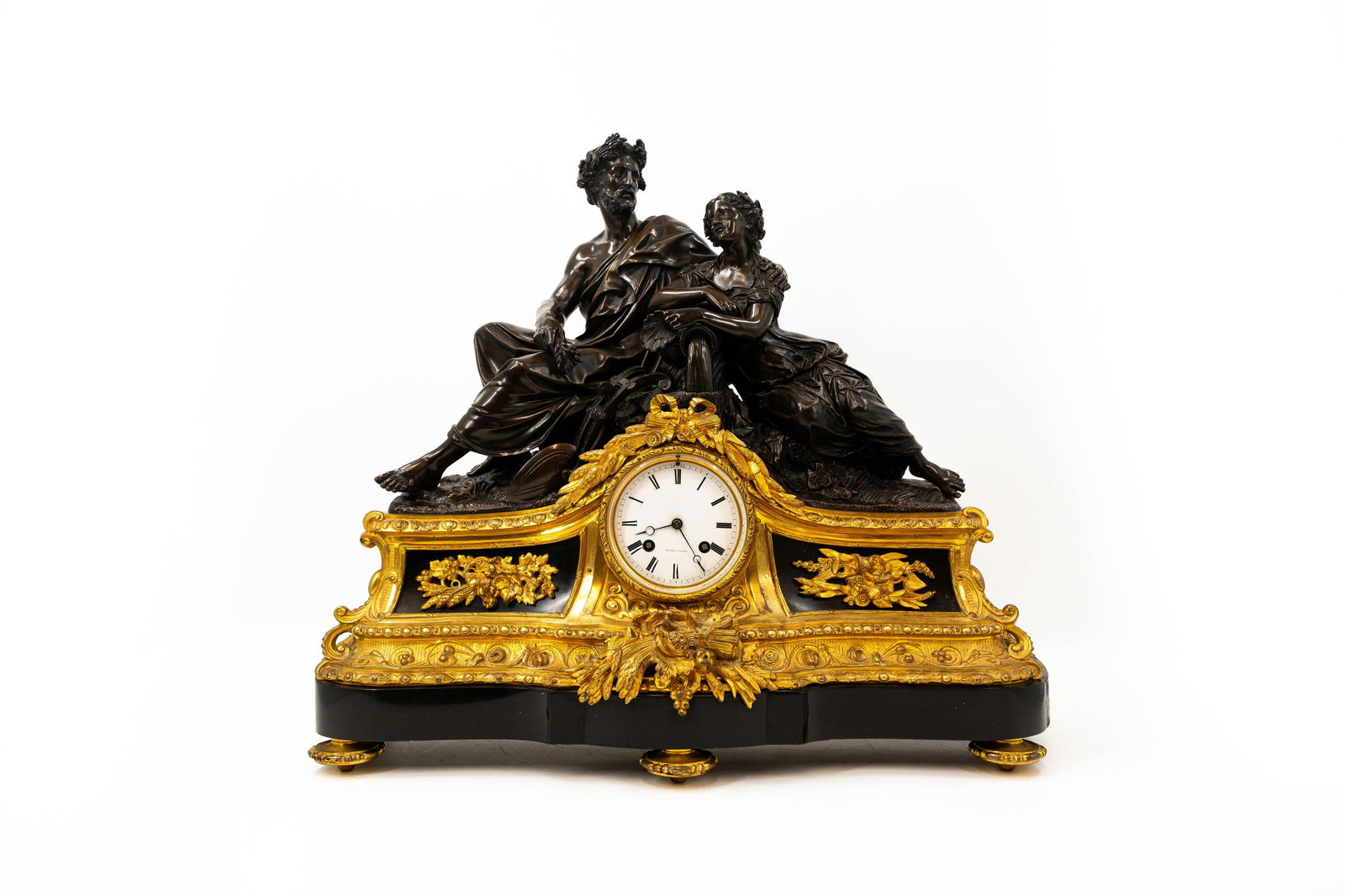 A large antique French gilt and patinated bronze figural mantel clock (1 of 13)