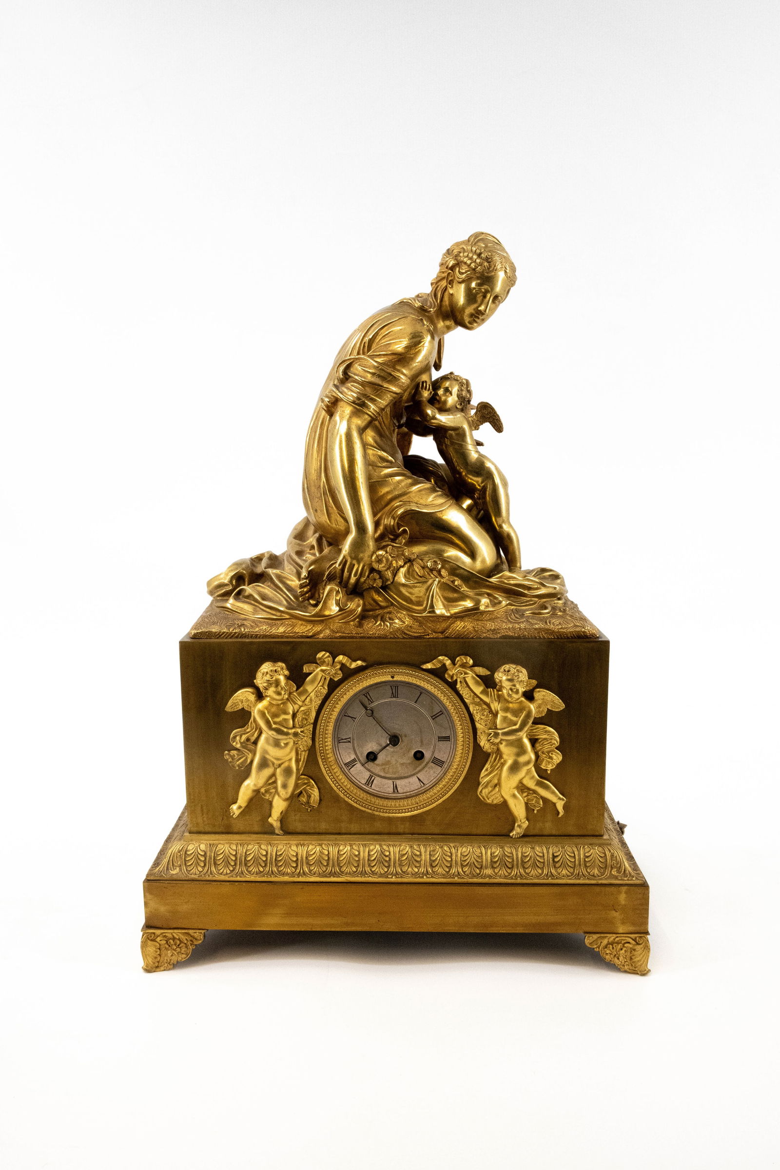 A large and French antique gilt bronze Empire style figural mantel clock (1 of 7)