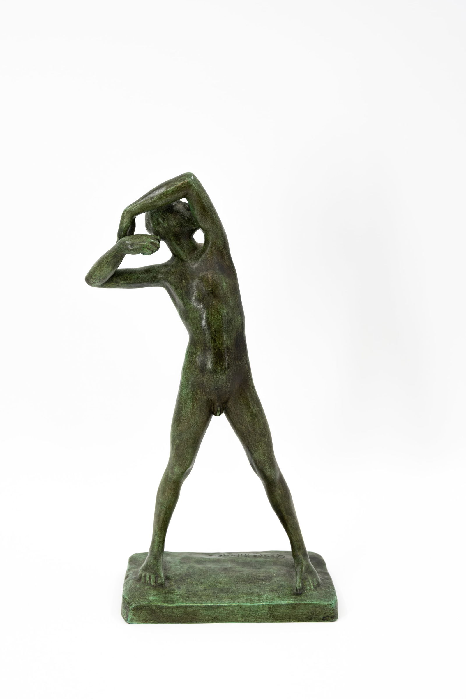 George MINNE (1866-1941) "David", a Belgian green patinated bronze posthumous cast sculpture (1 of 12)