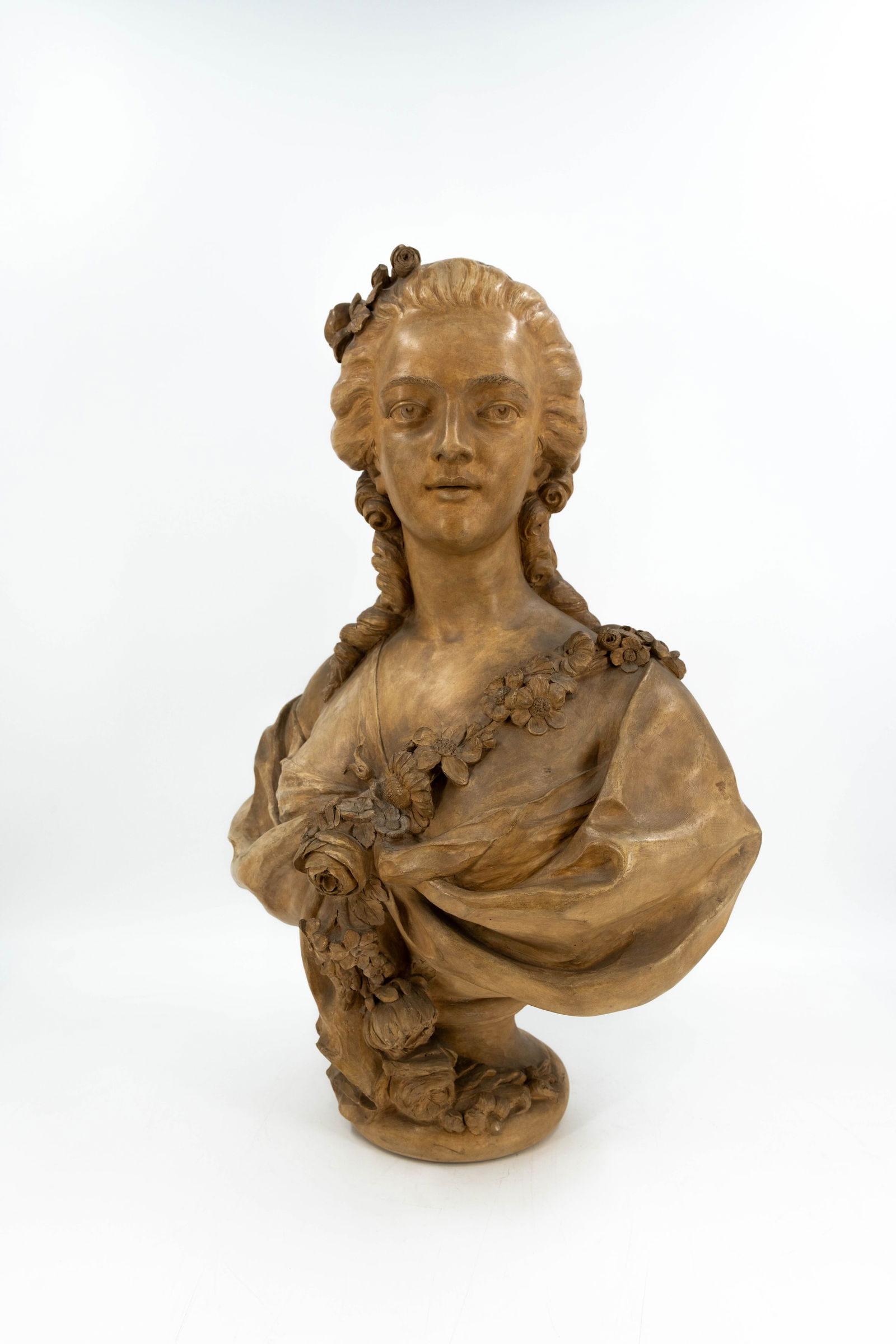 An antique French patinated terra cotta bust sculpture depicting Marie-Louise de Savoye (1 of 13)