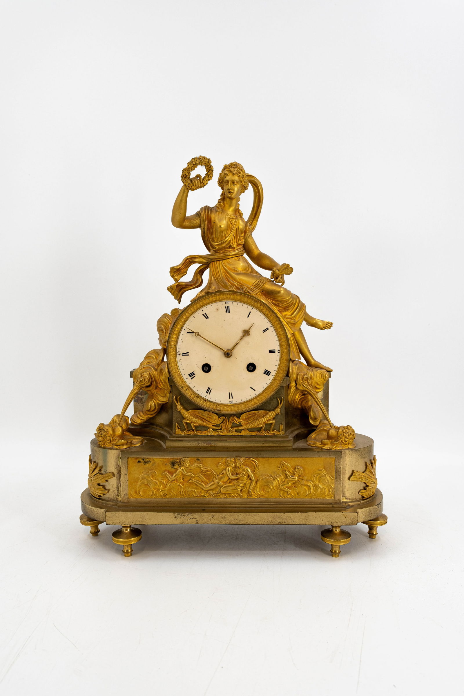 An antique and French gilt bronze Empire figural mantel clock depicting sitting Psyche (1 of 12)