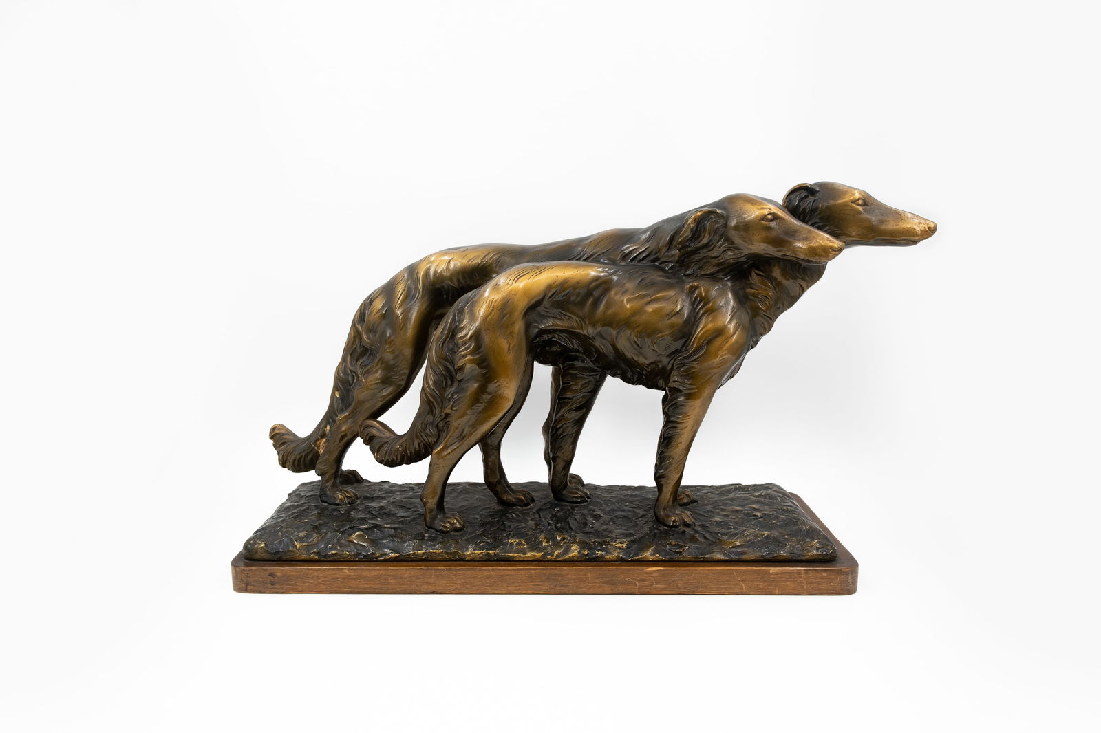 A large art deco patinated plaster sculpture of two greyhounds (1 of 7)