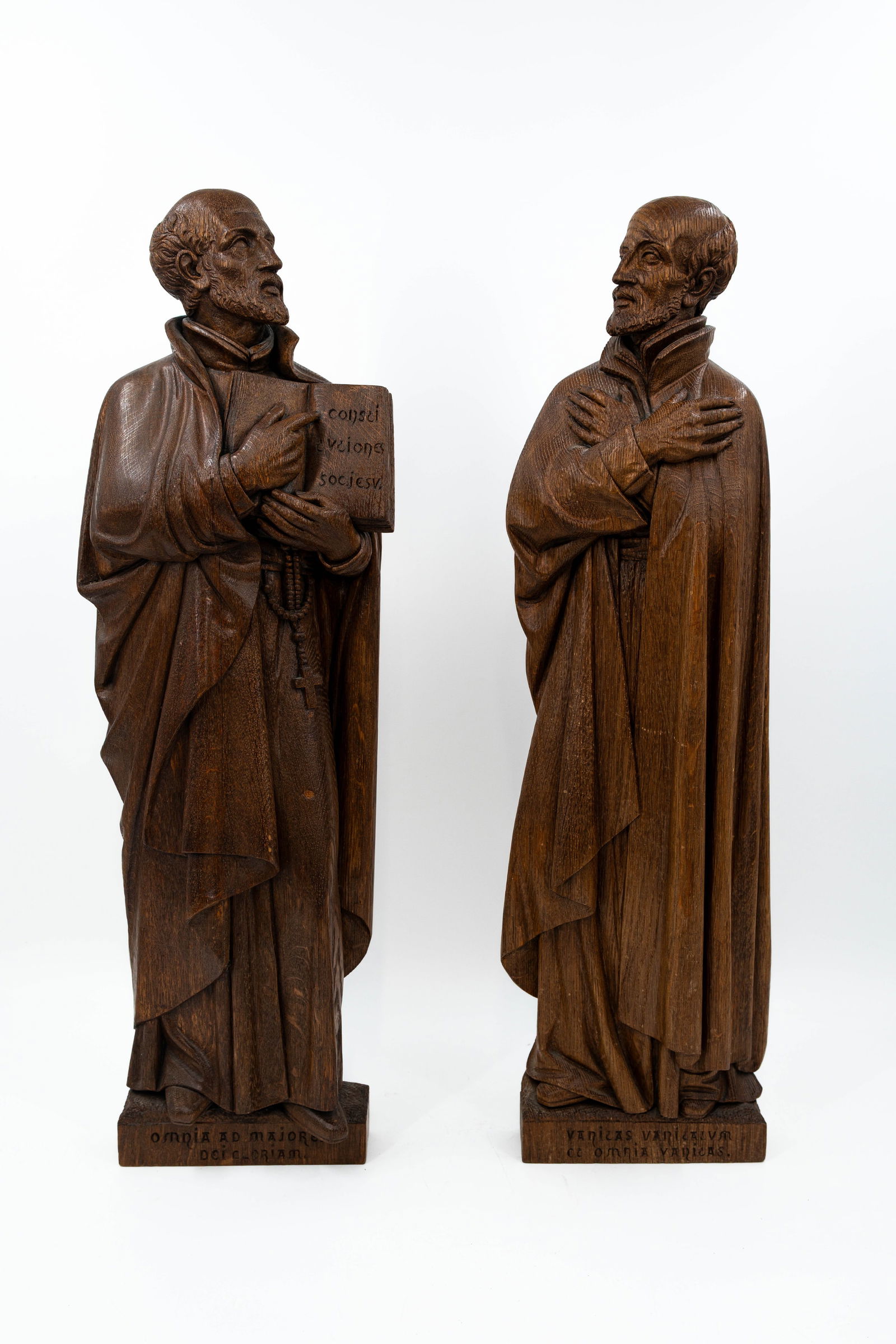 A lot of two religious carved oak sculptures of two standing Saints (1 of 11)