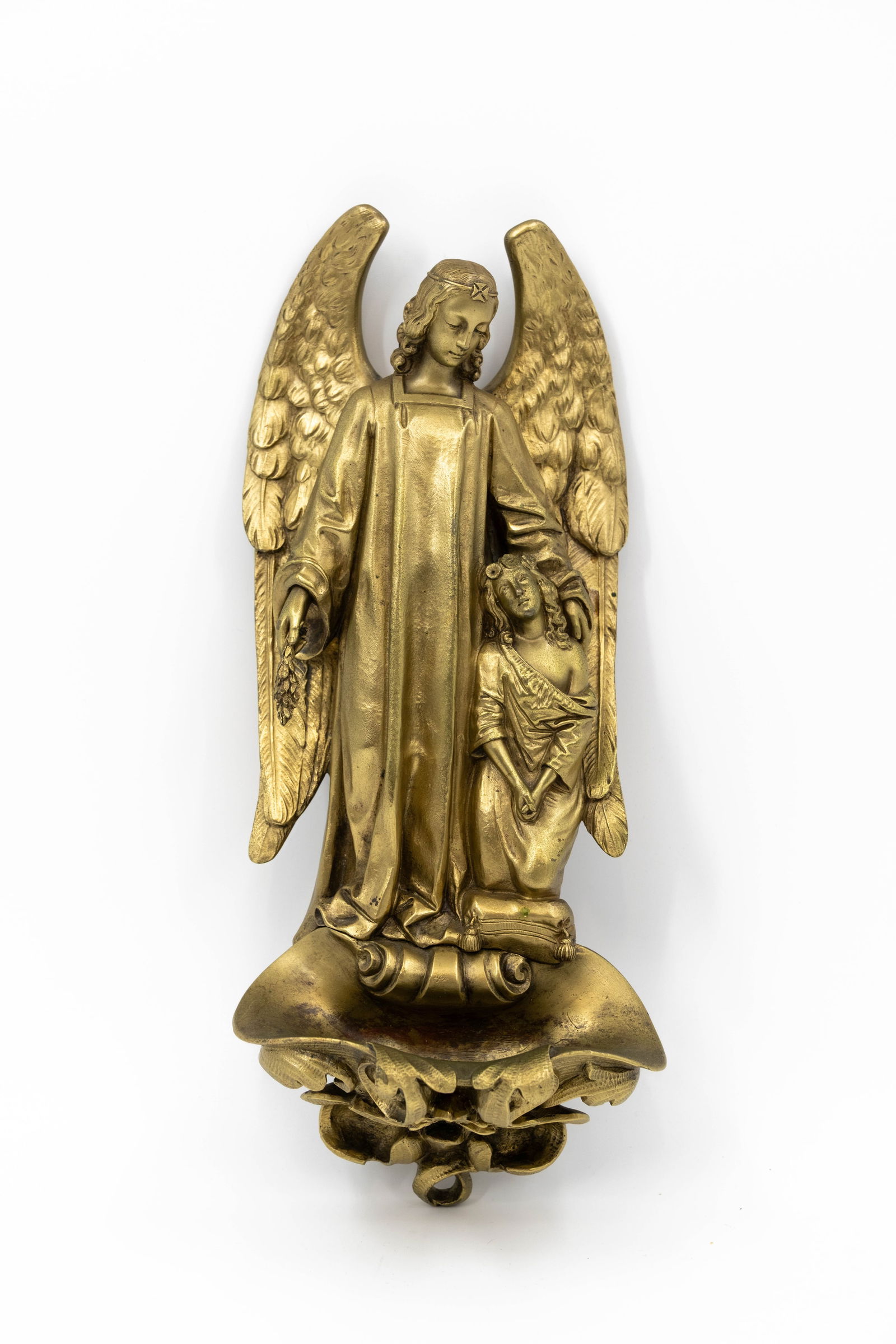 A religious antique gilt bronze figural decorated holy water font sculpture (1 of 5)