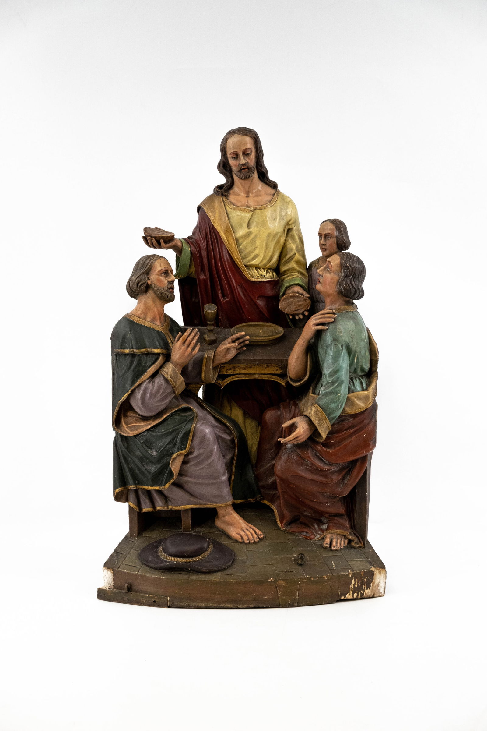An antique polychrome carved wooden sculpture group representing the last supper (1 of 11)