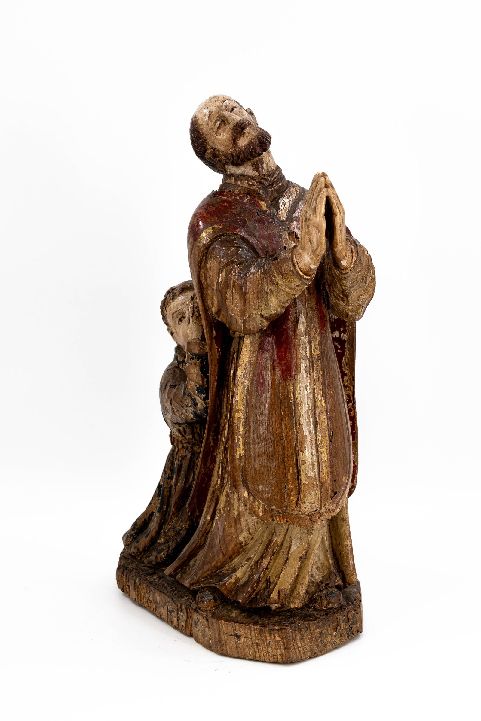 An antique religiousfigural sculpture in polychrome patinated carved wood (1 of 10)