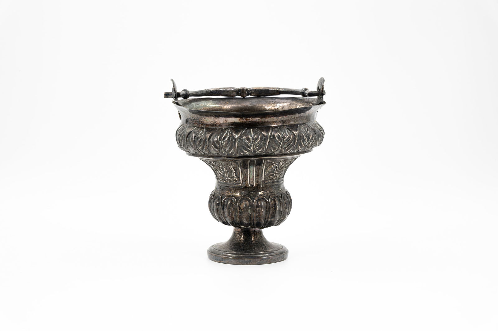 An antique decorated religious silver church holy water basket with handle (1 of 12)