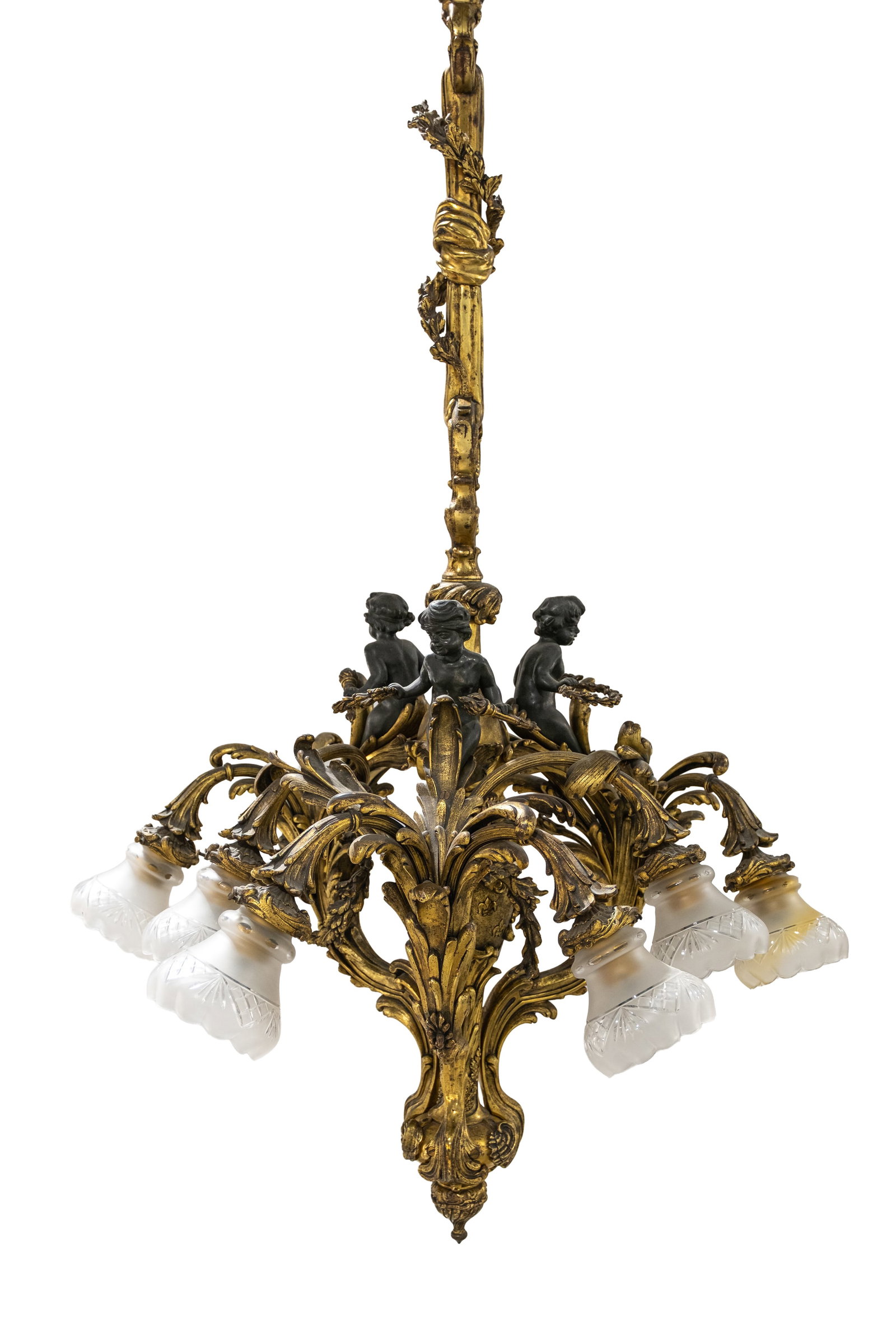 A large and imposing antique Louis XVI style rococo gilt and patinated bronze chandelier (1 of 7)