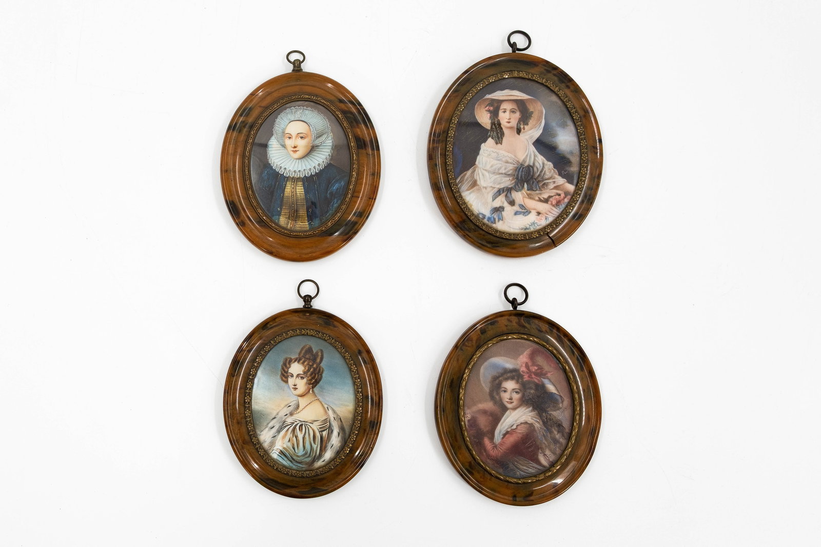 A lot of four antique hand-painted and framed portrait wall miniatures (1 of 6)