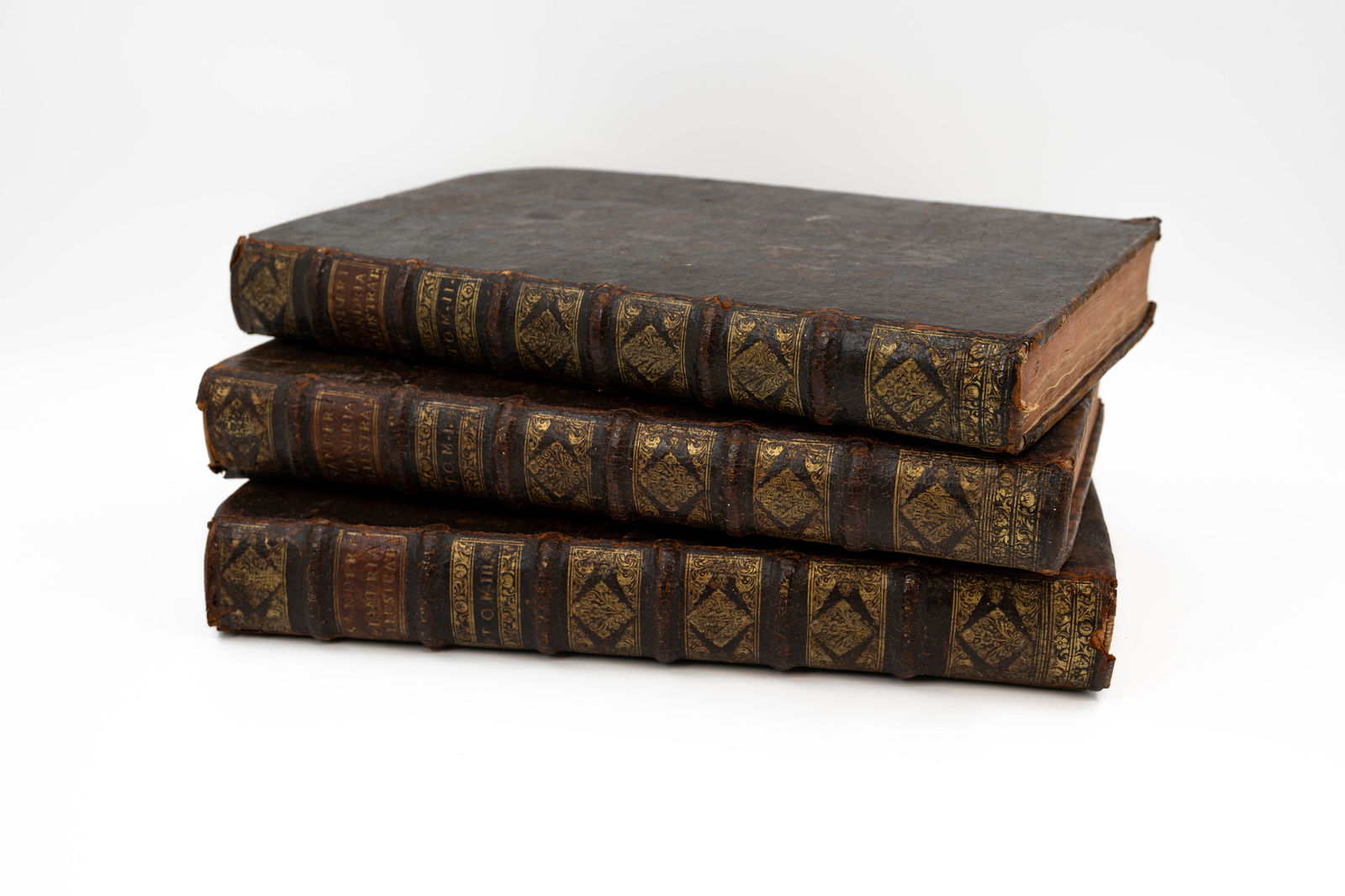 An important lot of three antique leather bounded books, Antonius Sanderus Flandria Illustrata by (1 of 8)
