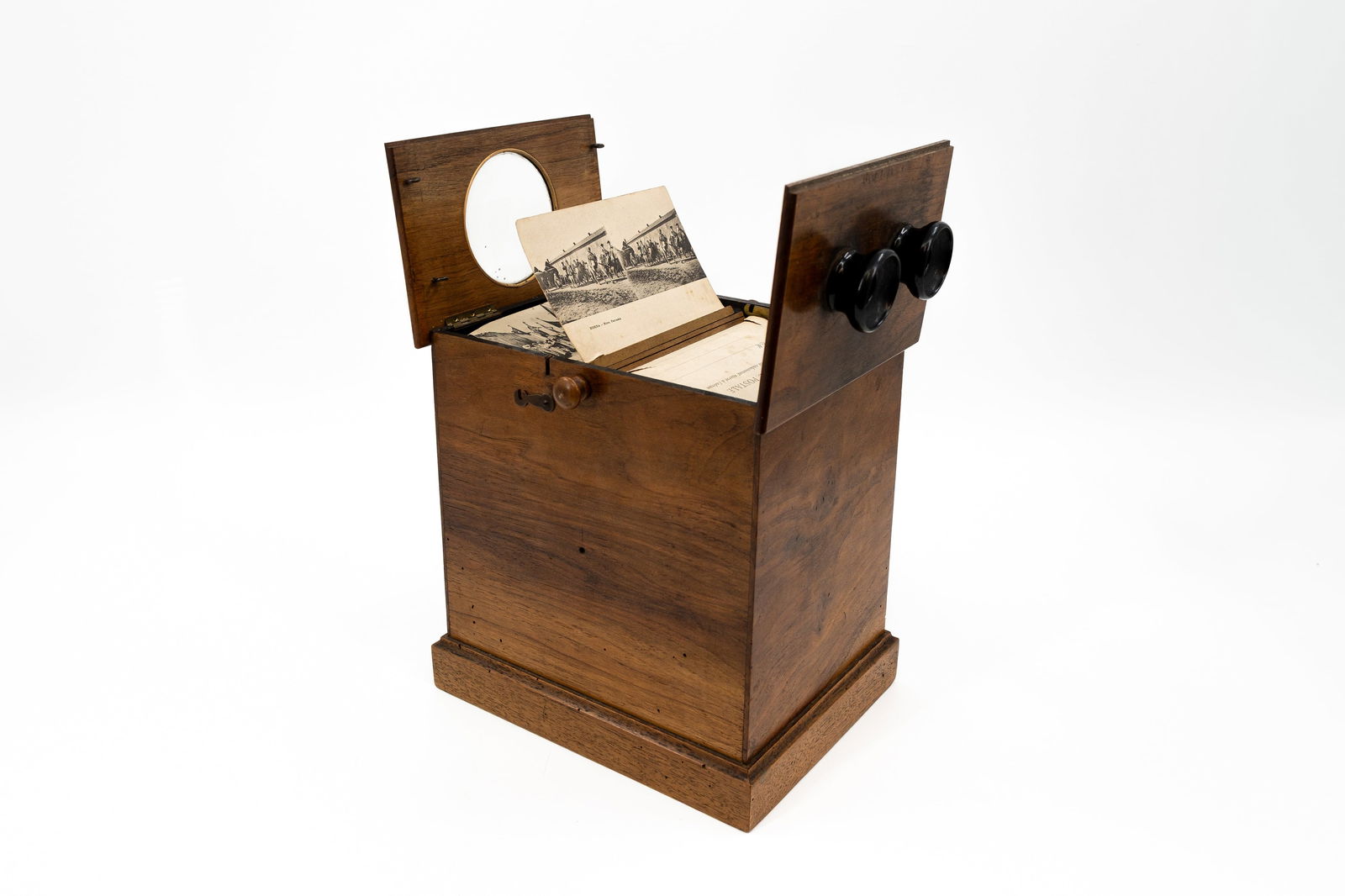 A rare antique wooden postcard viewer box with rotating interior (1 of 15)