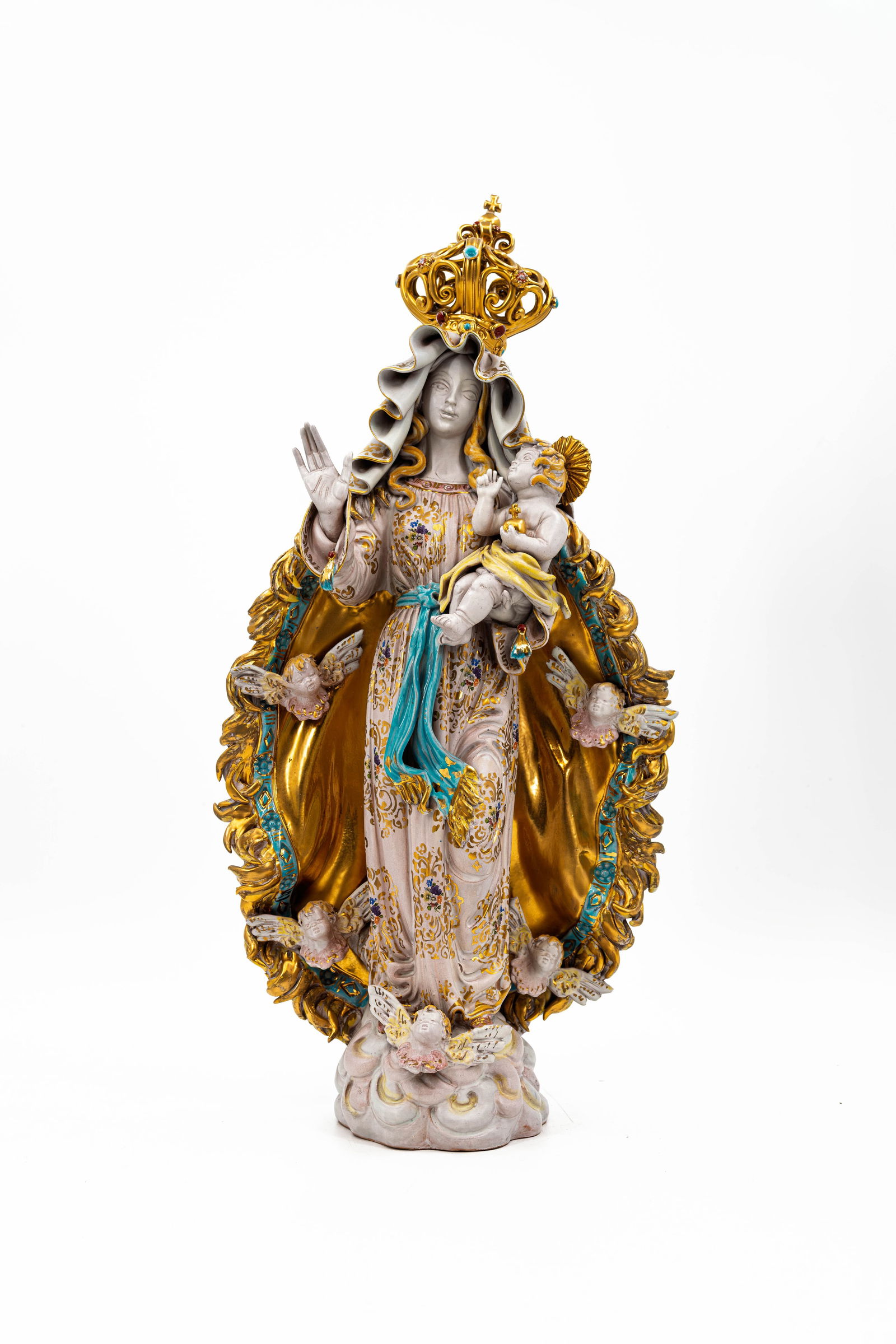 Eugenio PATTARINO (1885-1971) a large Italian glazed terracotta figure of crowned Madonna and child (1 of 11)