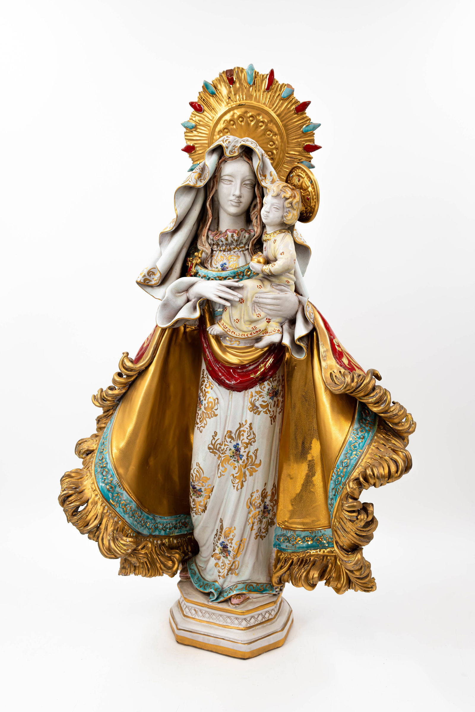 Eugenio PATTARINO (1885-1971) a large Italian glazed terra cotta figure of Madonna and child (1 of 20)