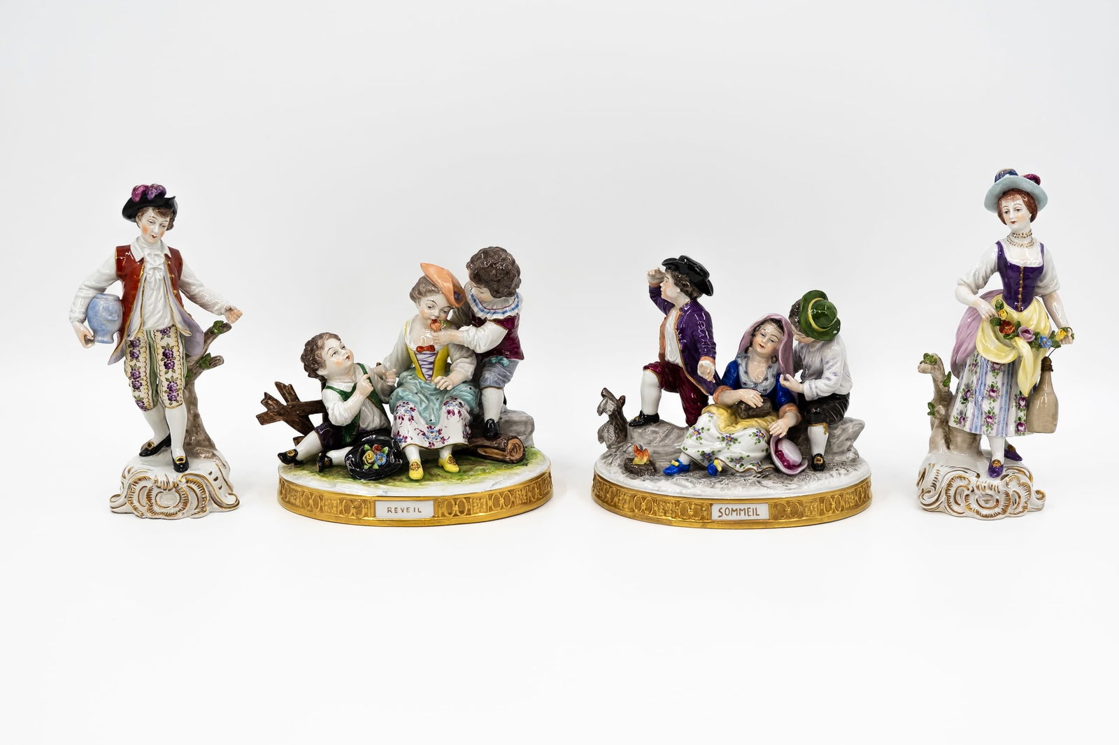 A lot of four German Volkstedt various animated porcelain figural groups (1 of 20)