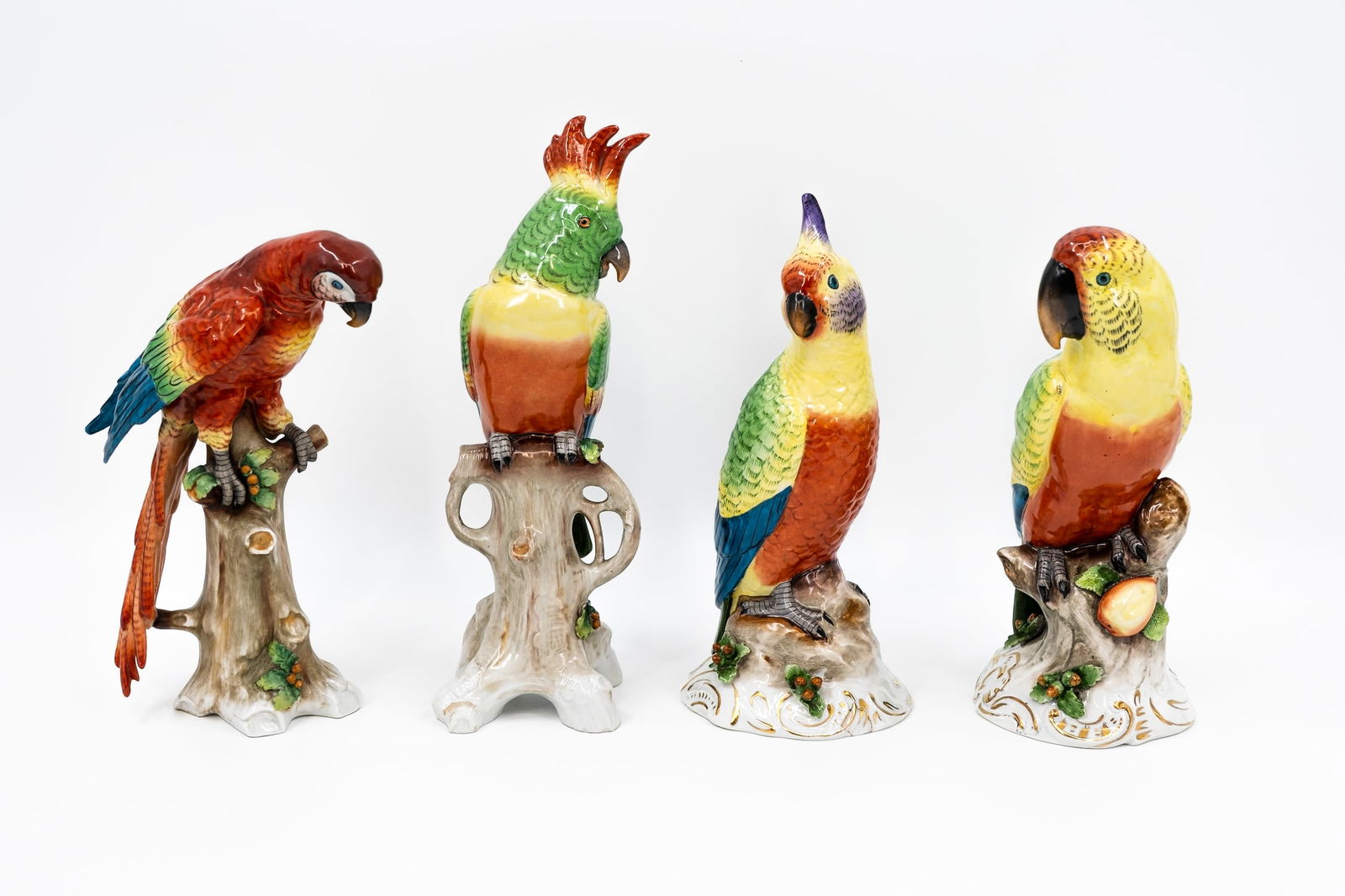 A lot of four German Sitzendorf various decorated porcelain parrots (1 of 12)