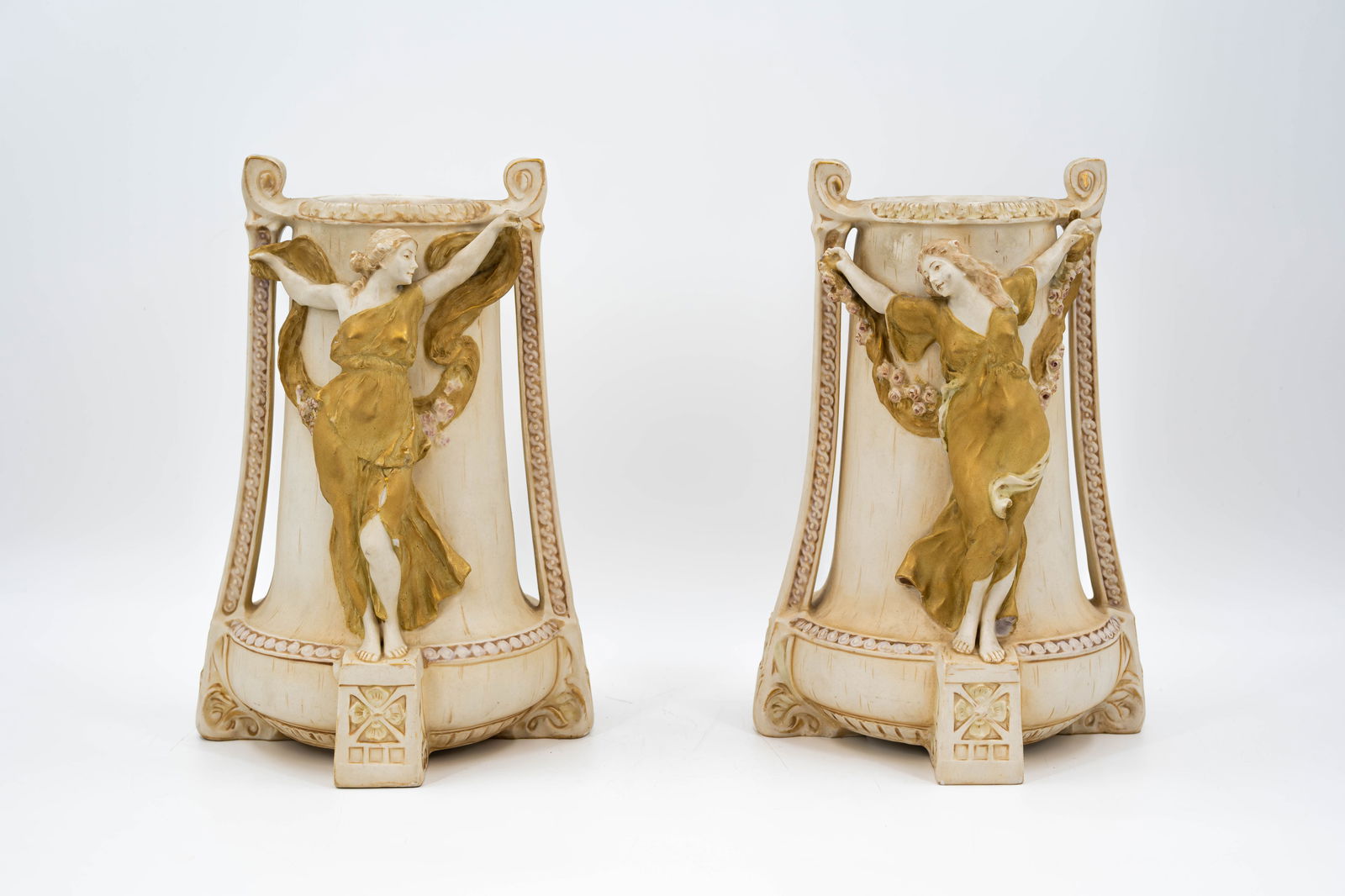 An art nouveau pair of Royal Vienna figural decorated porcelain vases (1 of 12)