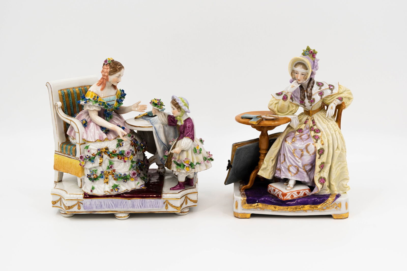 A lot of two German Passau marked and decorated porcelain figural groups (1 of 16)