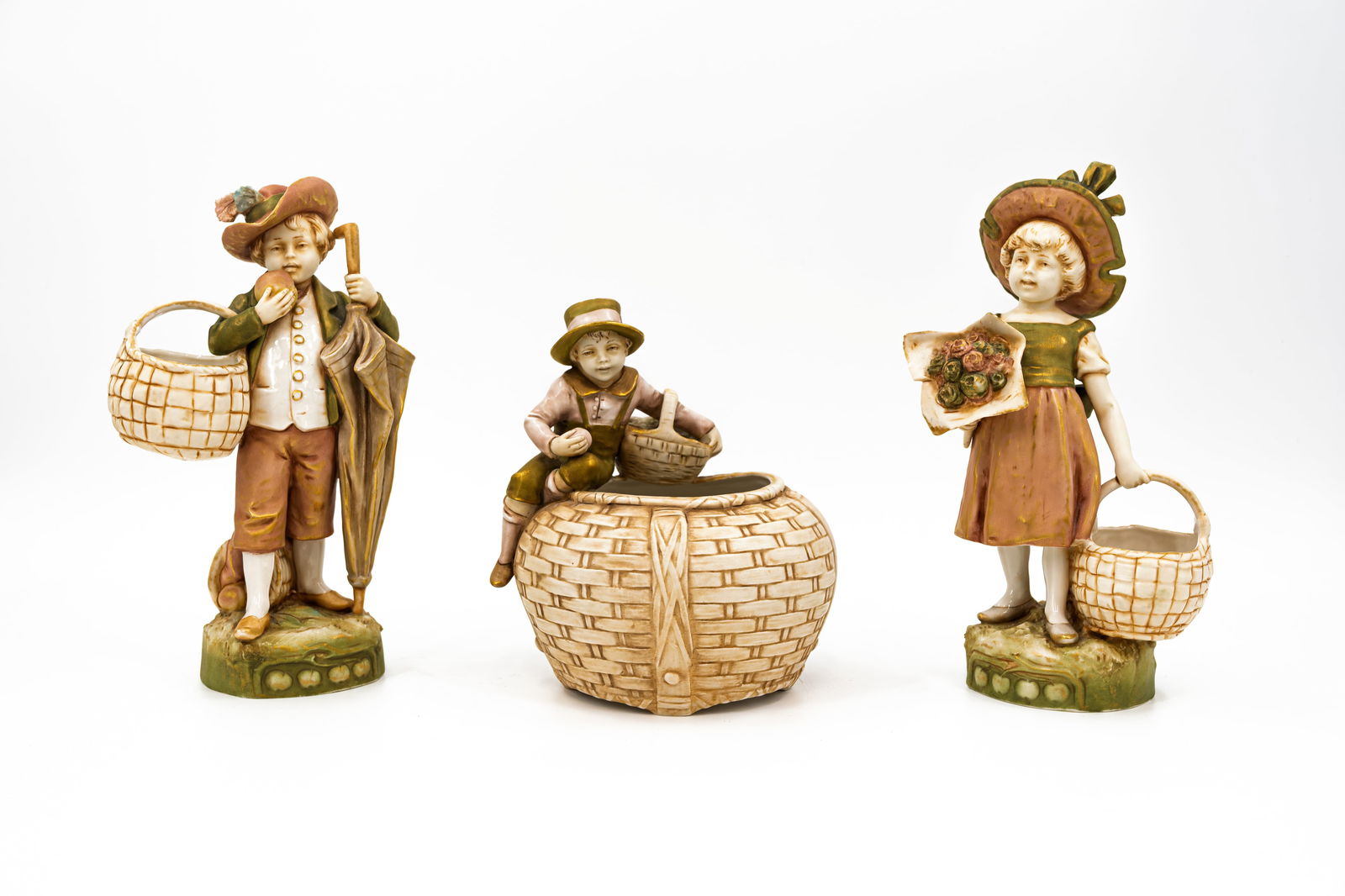 A lot of three various art nouveau style Bohemian glazed porcelain Royal Dux figures (1 of 7)