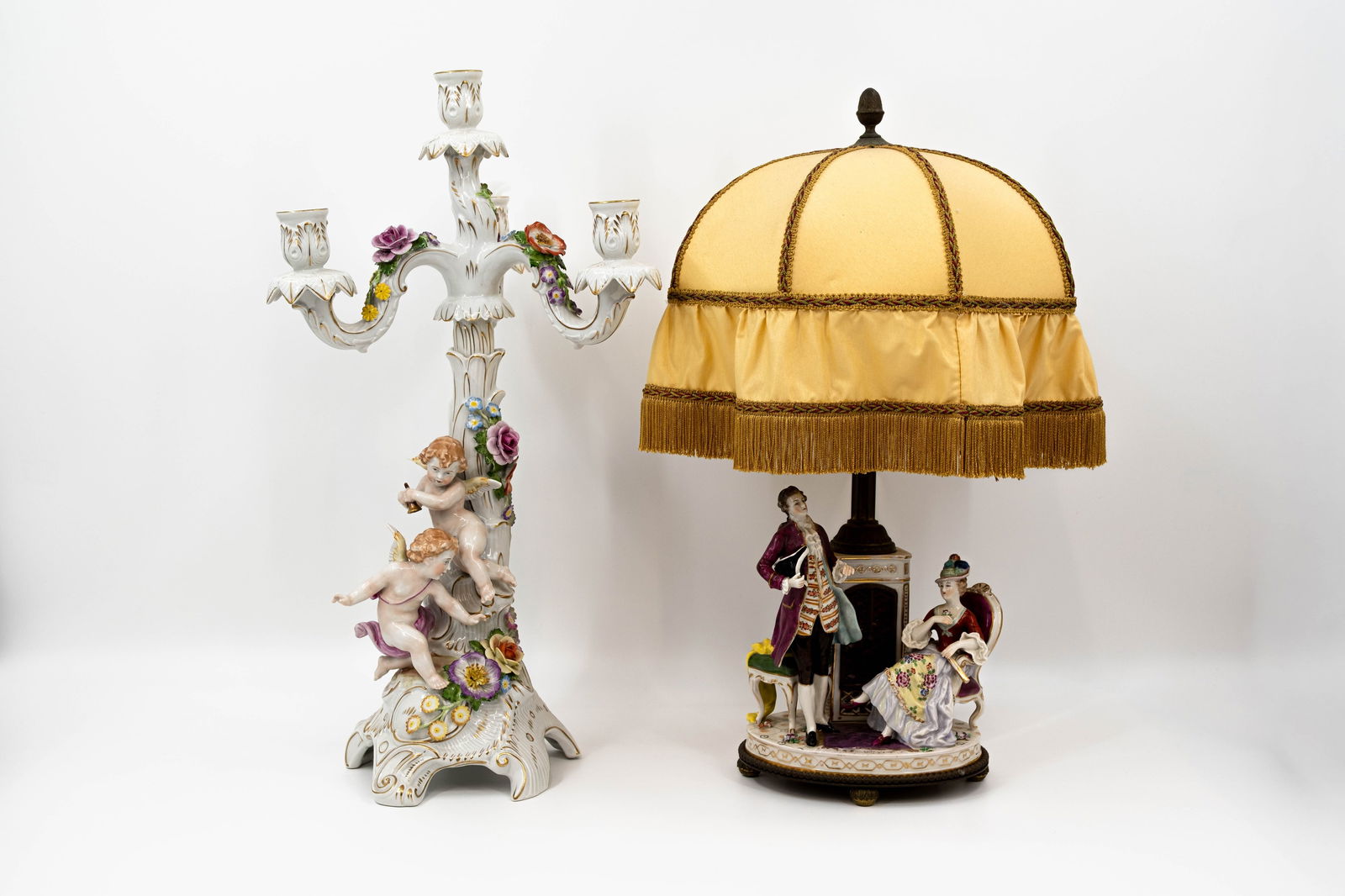 A 20th century figural porcelain table lamp and candelabra with putti (1 of 18)