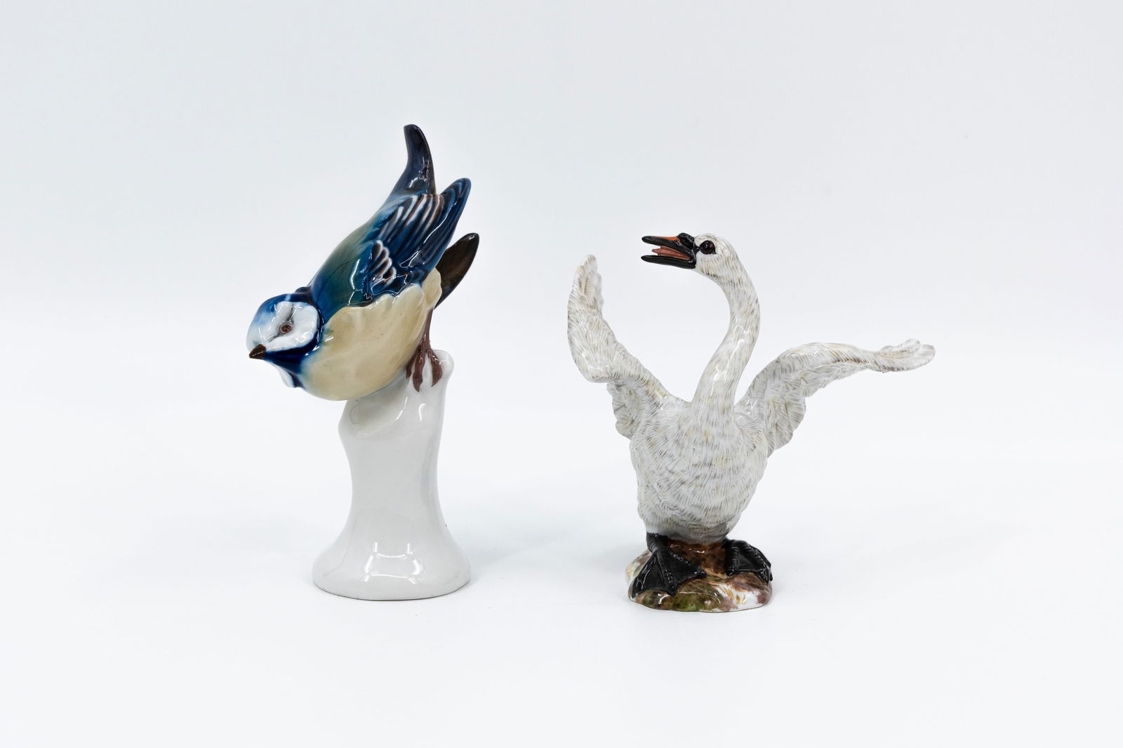 A German Meissen finely decorated porcelain figurines of a swan and bird (1 of 10)