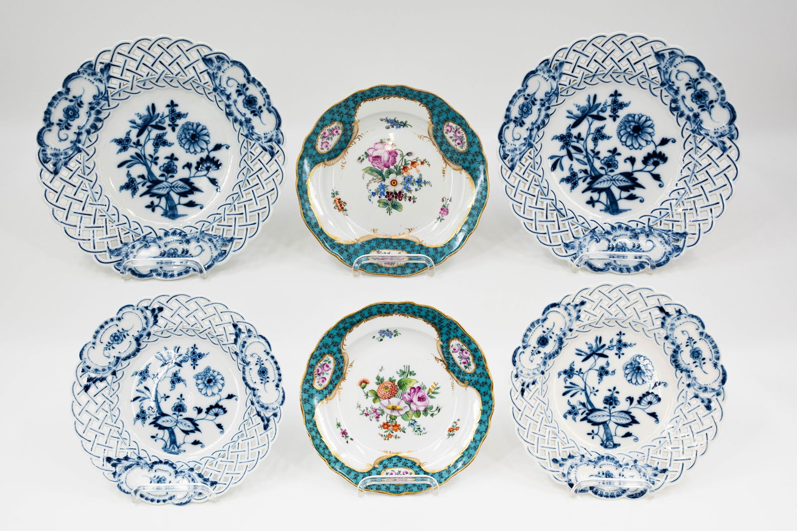 A lot of six antique German Meissen decorated porcelain plates (1 of 11)