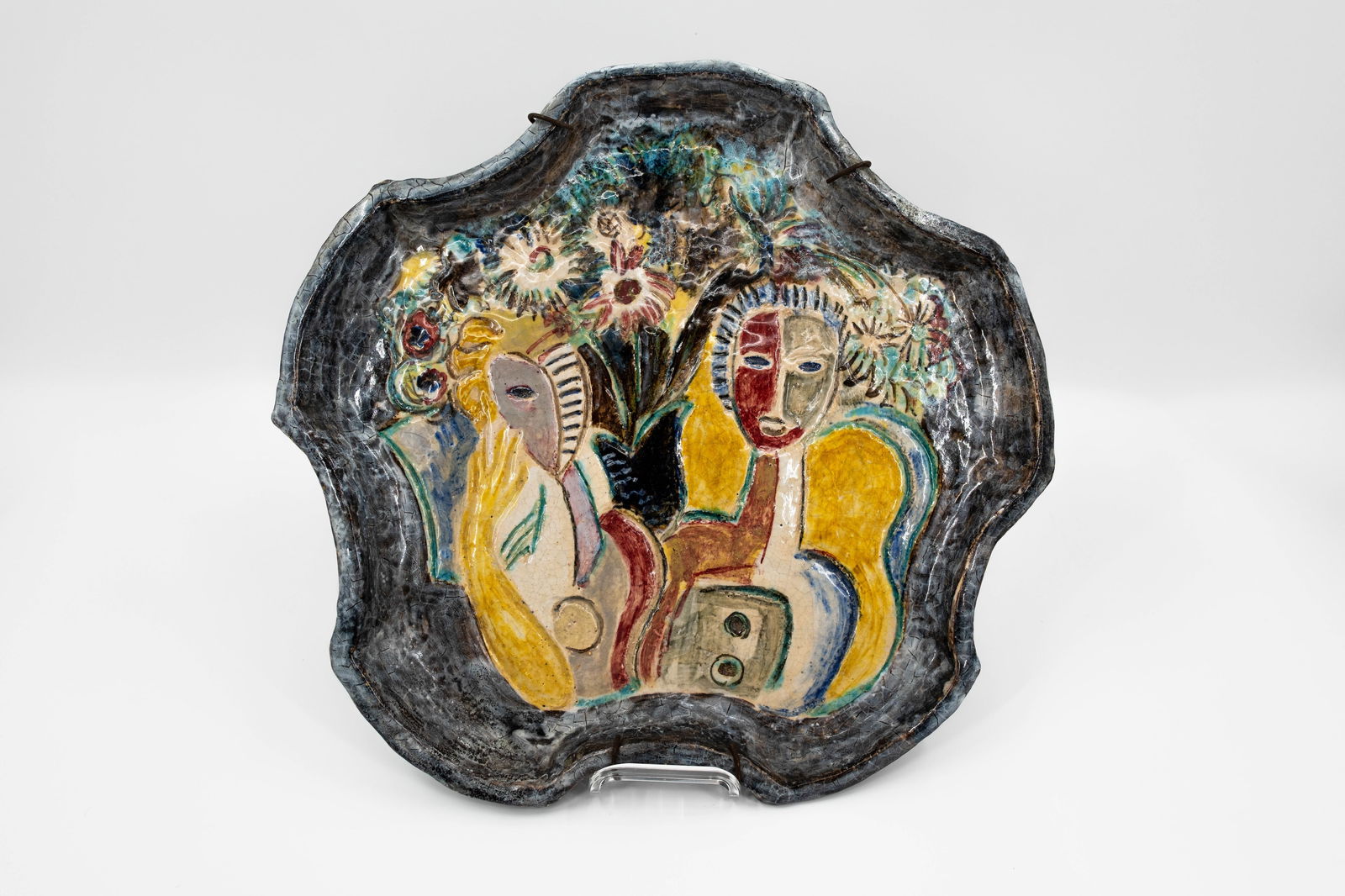 A probably French vintage art decorated ceramic dish (1 of 6)