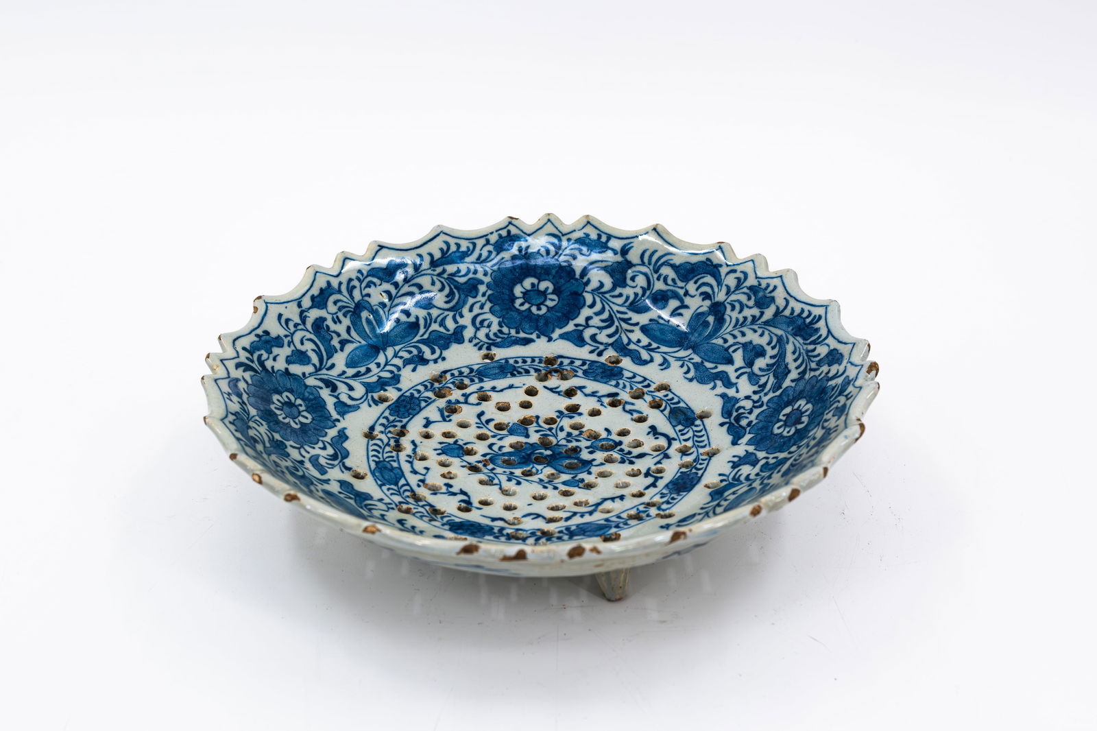 An antique Dutch Delft blue and white decorated ceramic strawberry basket (1 of 6)