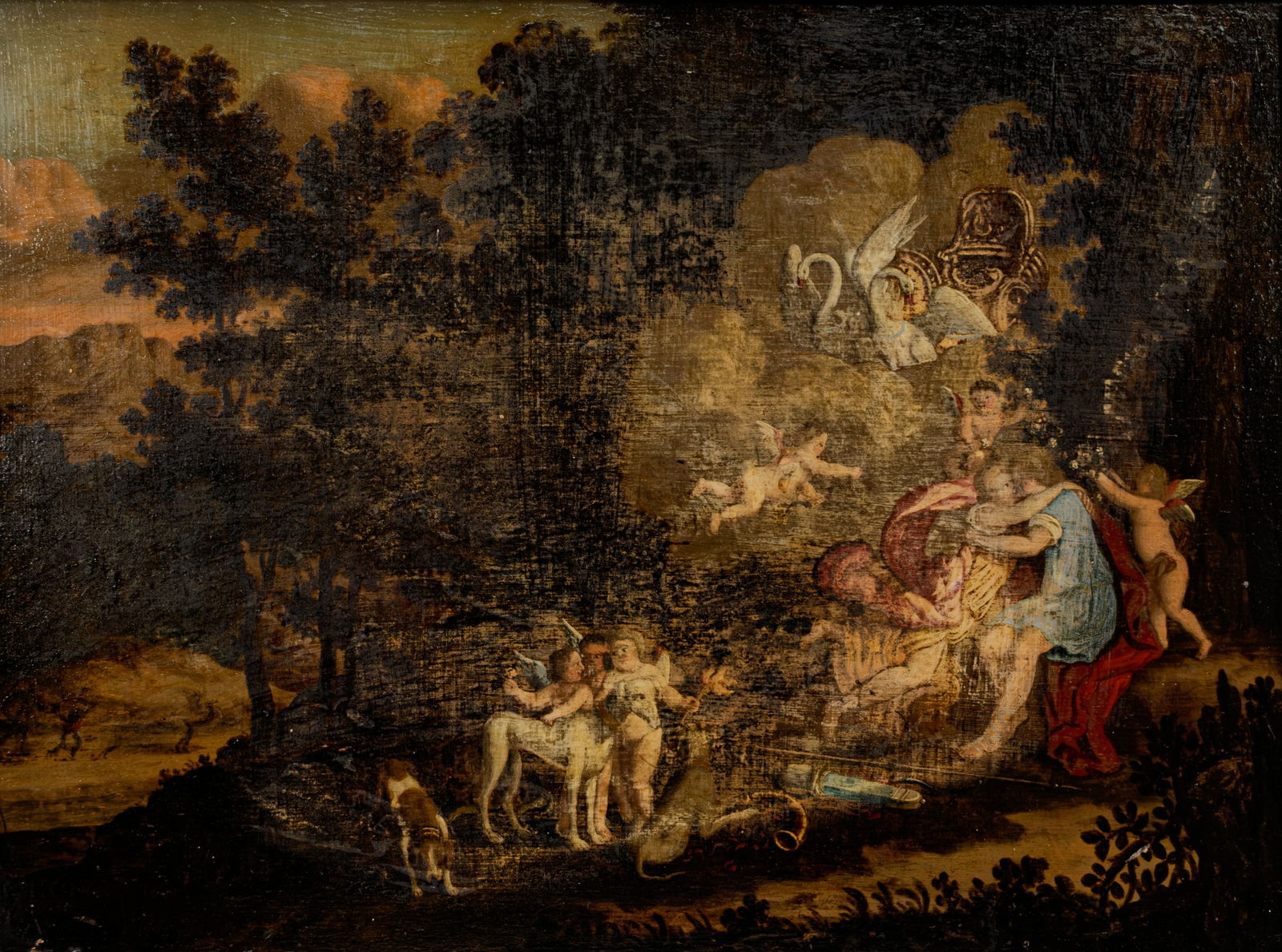 Melchior CINGELAAR (1683-1755) "Venus and Adonis", an antique oil on panel painting (1 of 7)