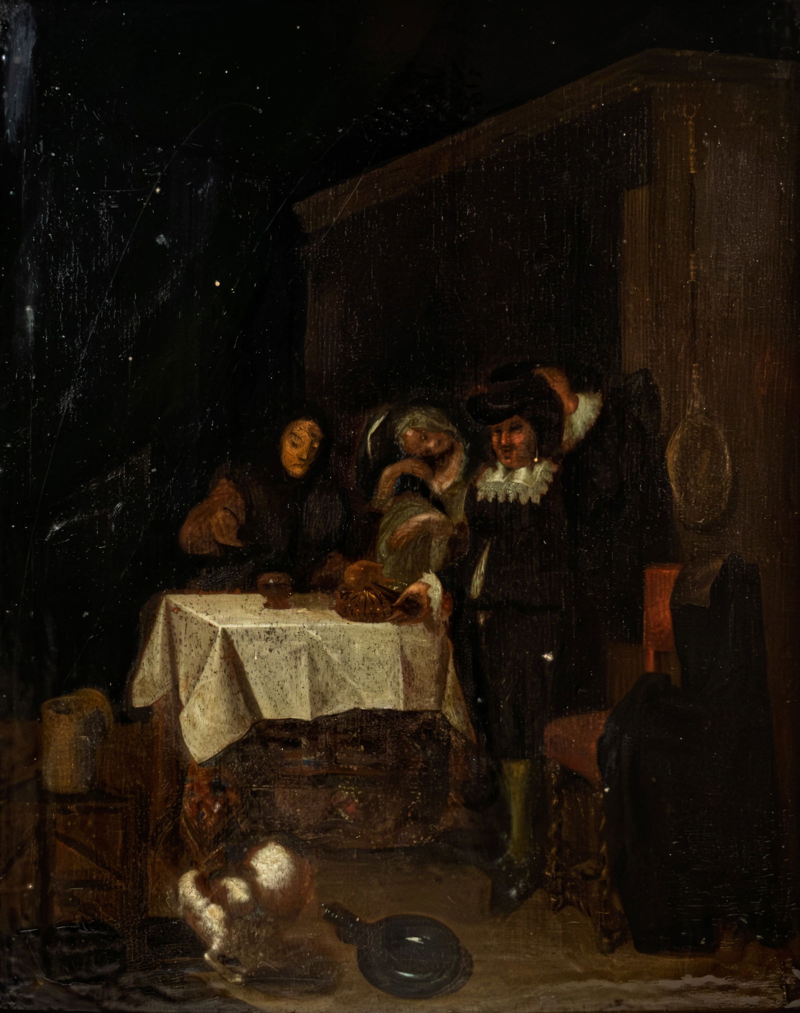 Jacob VAN DER SLUYS (1660-1732) Attributed to. "Doctor's Visit". An antique oil on panel painting (1 of 4)