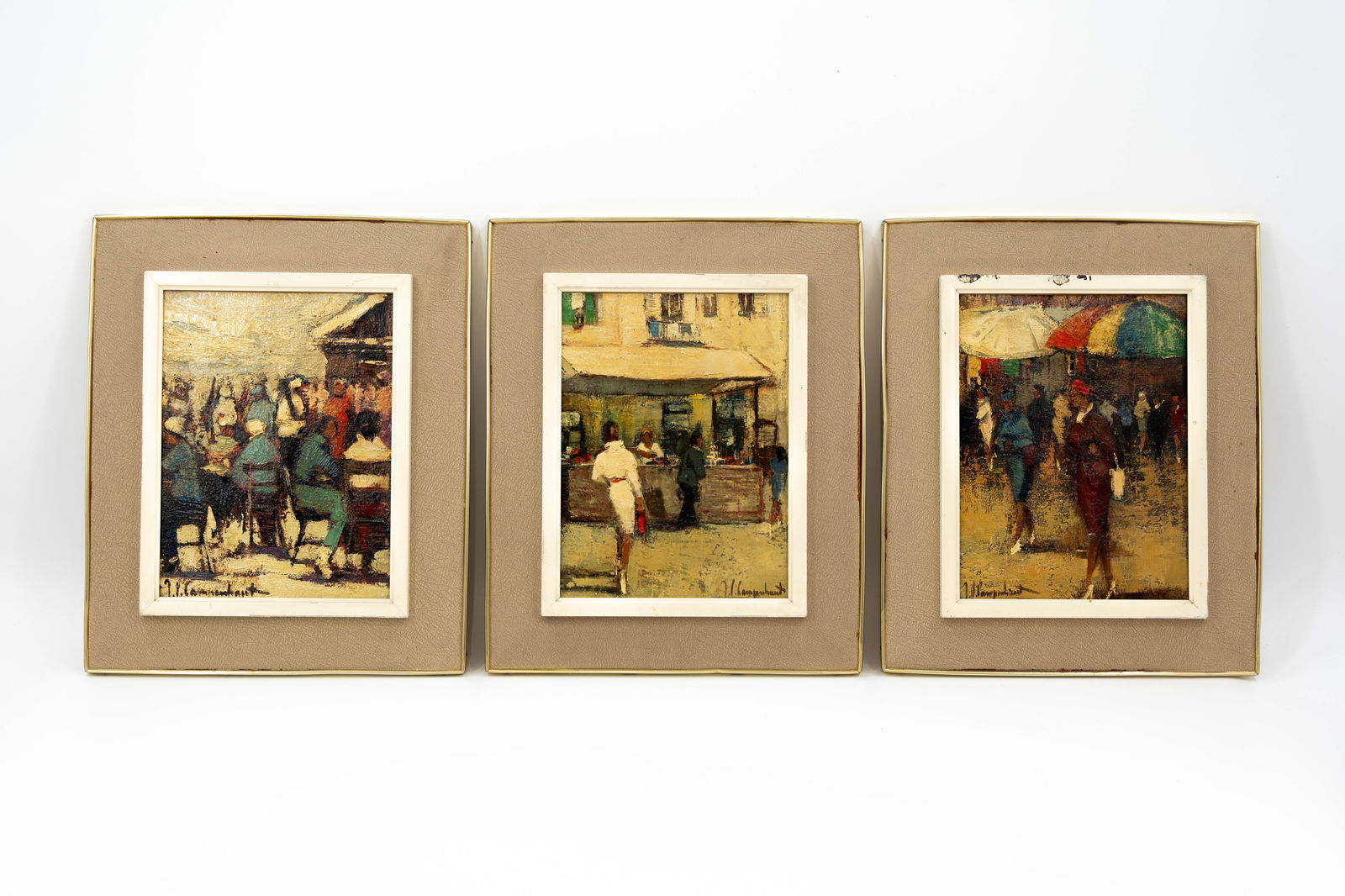Jan VAN CAMPENHOUT (1907-1972) A lot of three Belgian oil on canvas paintings with figurative scenes (1 of 8)