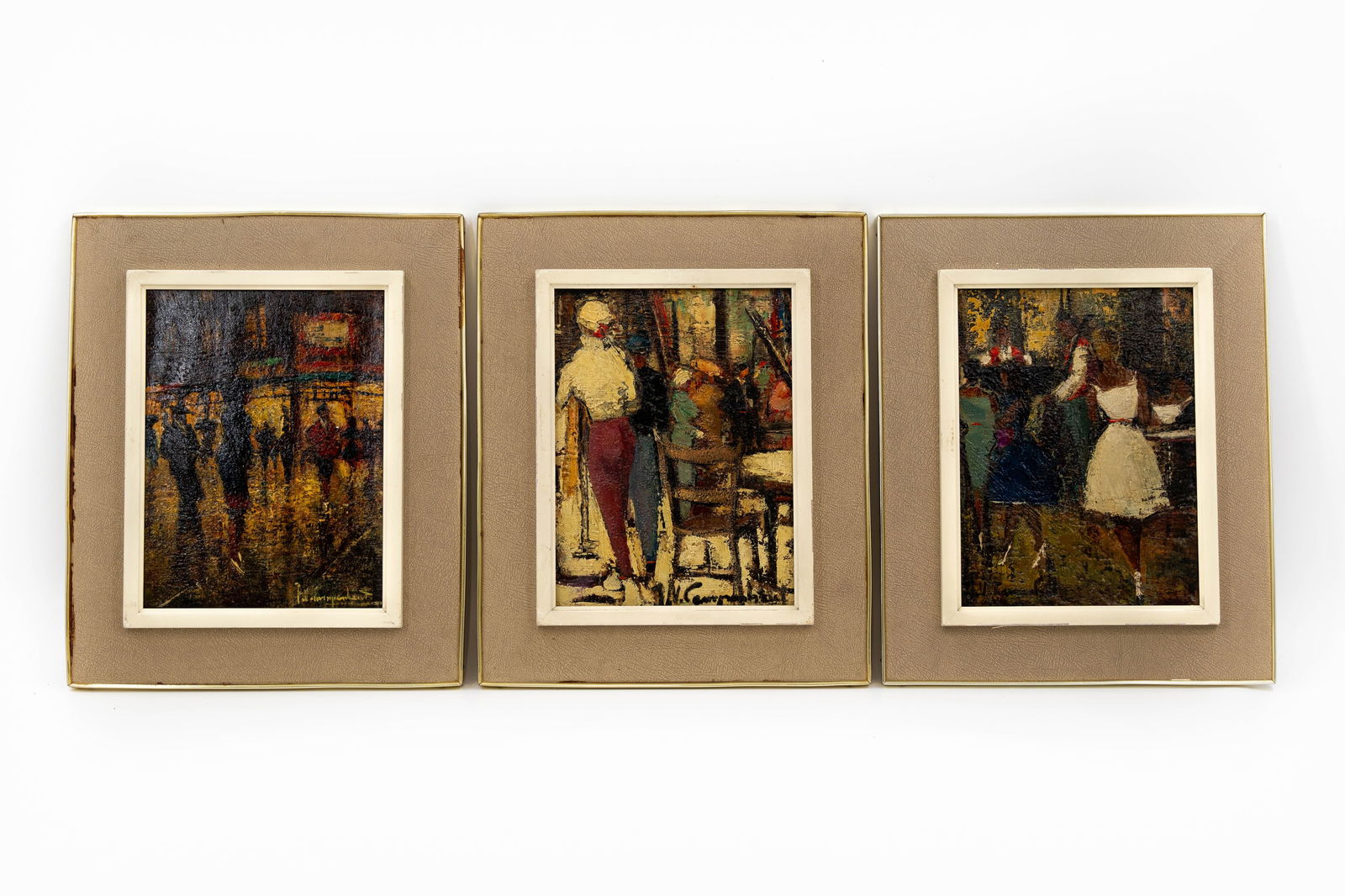 Jan VAN CAMPENHOUT (1907-1972) A lot of three small Belgian oil on canvas figural paintings (1 of 8)