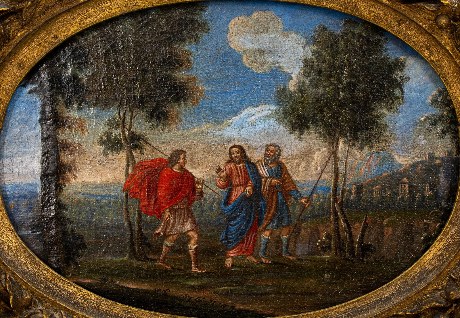 French School (17th/18th century) An antique oval oil on canvas painting mounted on panel (1 of 4)