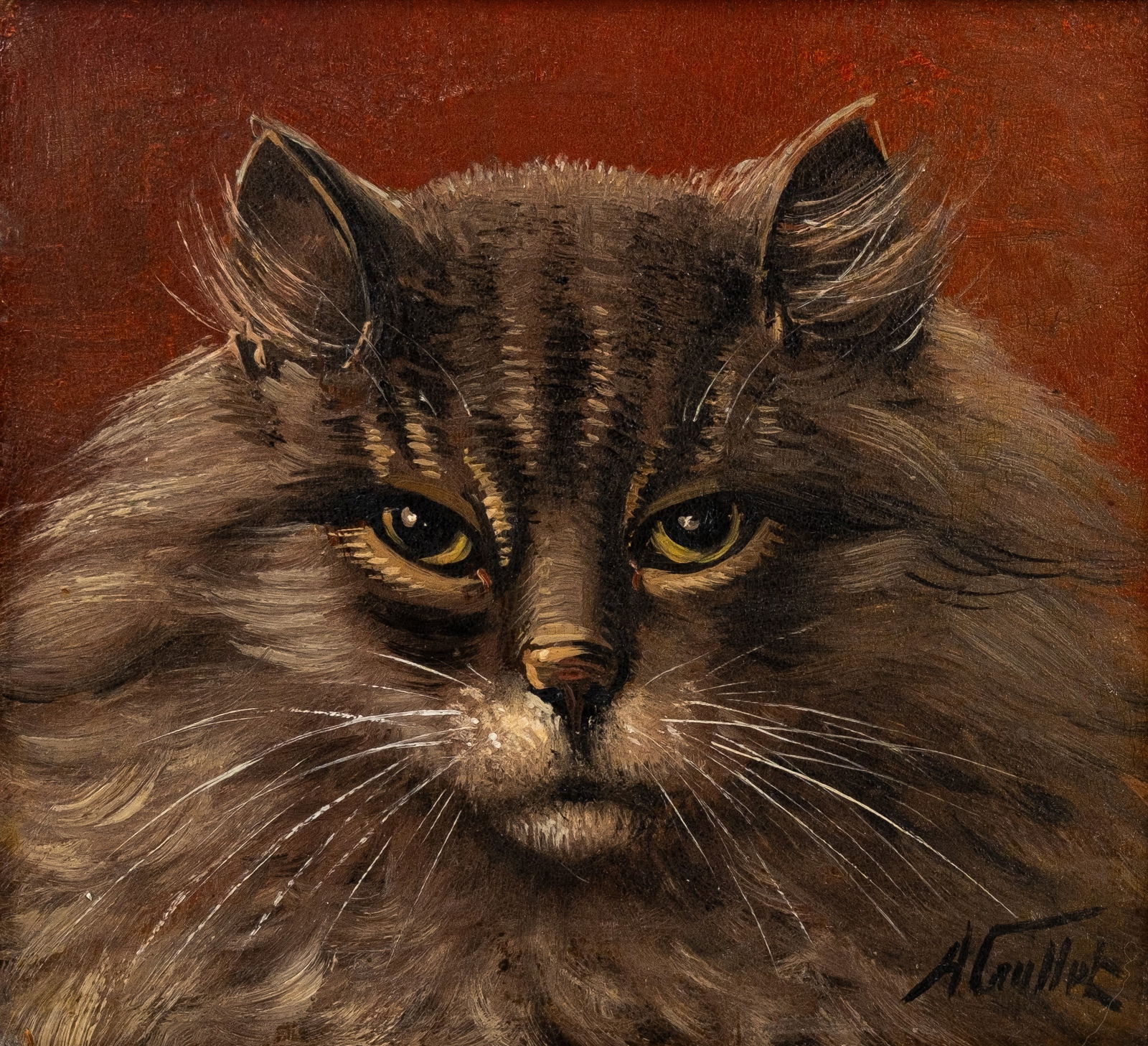 Albert CAULLET (1875-1950) "Cat in posing modus", a Belgian oil on panel painting (1 of 5)