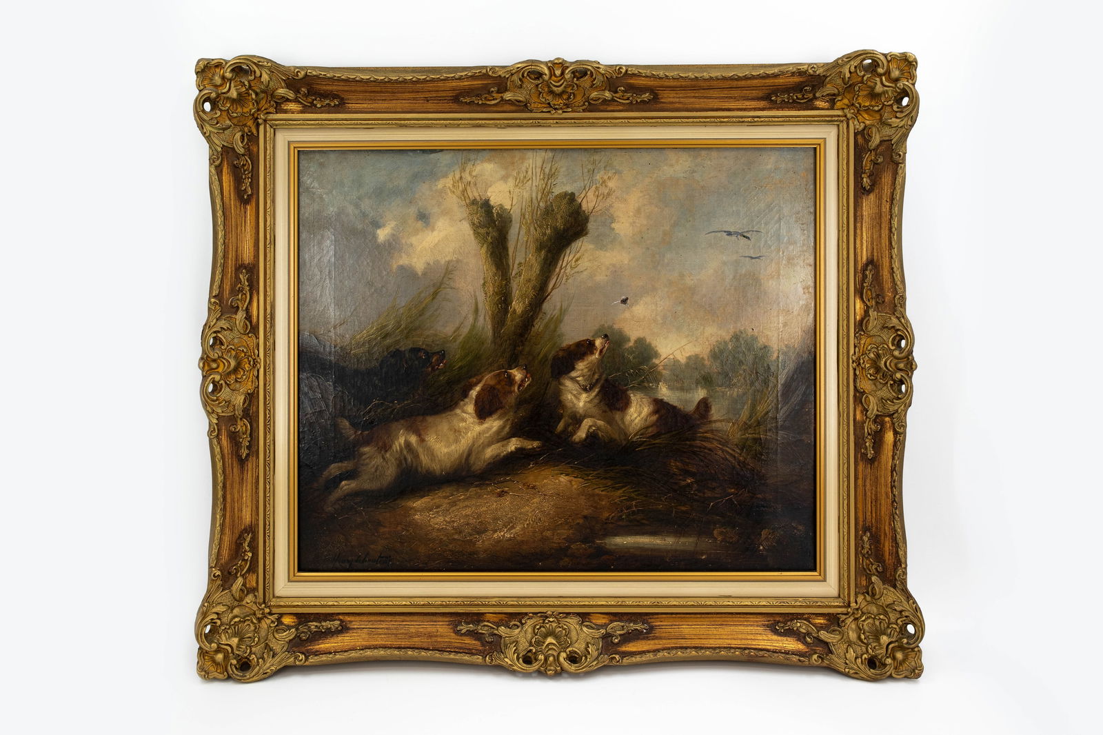 In the manner of Henry SCHOUTEN (1857/64-1927). An antique oil on canvas painting of hunting dogs - 2