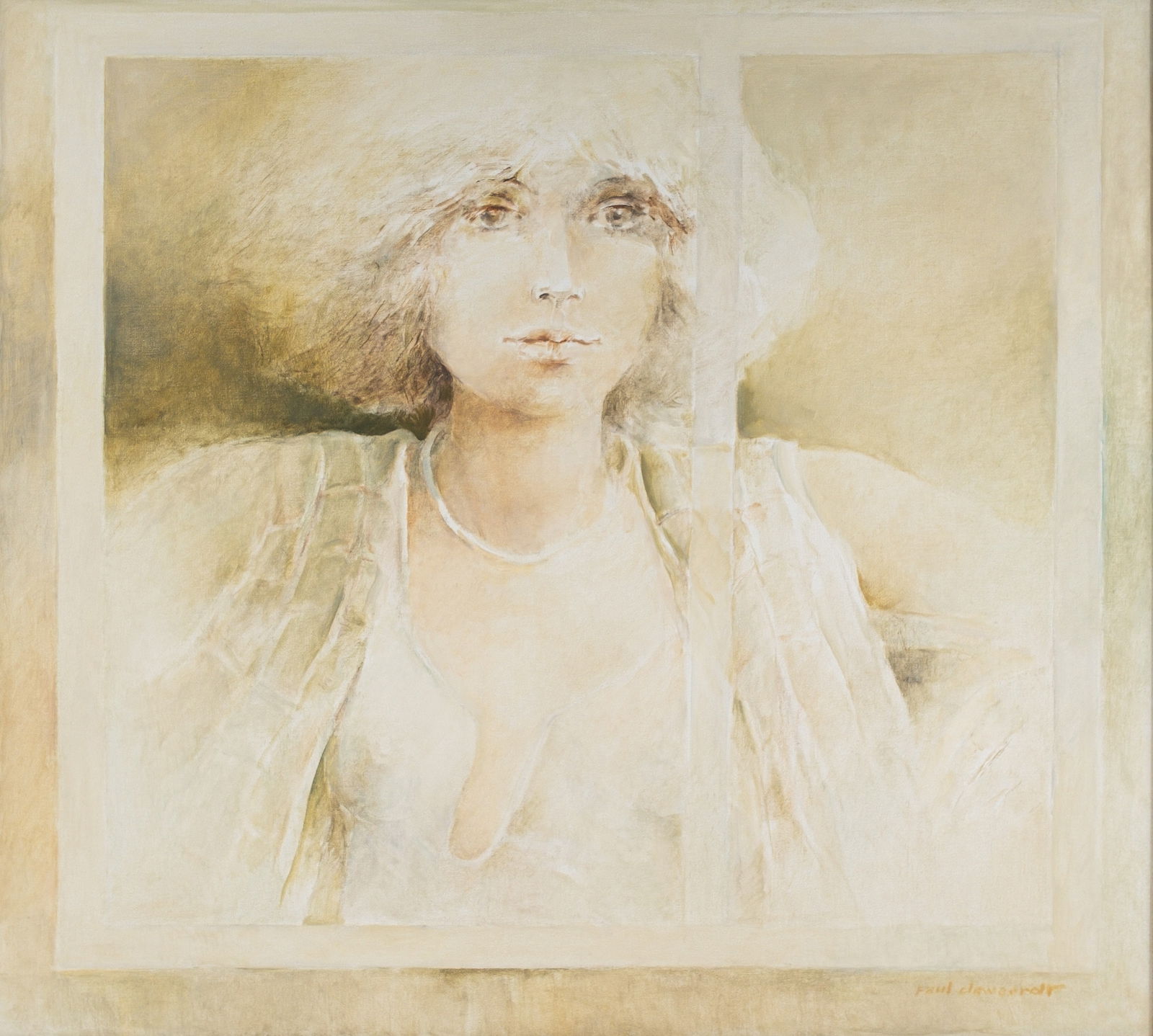 Paul DE WEERDT (1940-1998) A large oil on canvas painting: Paul DE WEERDT (1940-1998) A large oil on canvas painting depicting a lady looking trough the window. Signed, 20th century. H: 91 - W: 100 cm