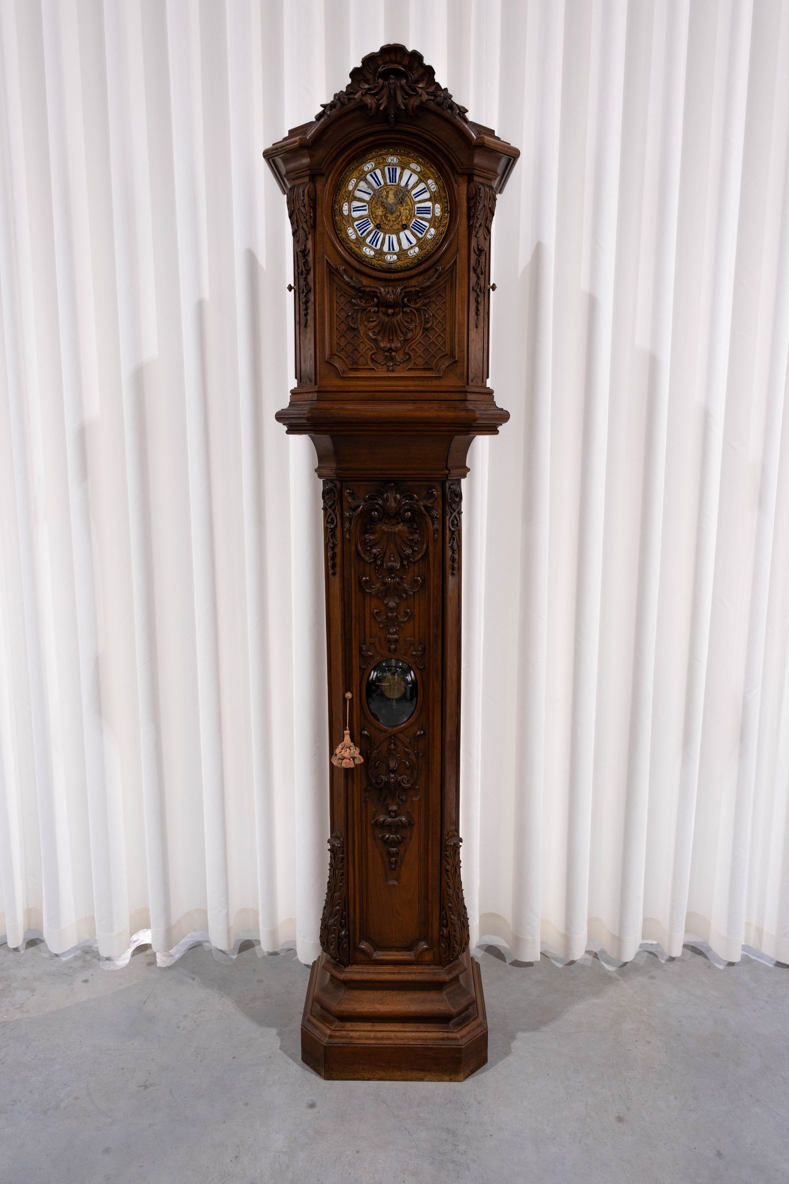 A finely decorated French antique Louis XV-style carved walnut long case clock (1 of 10)