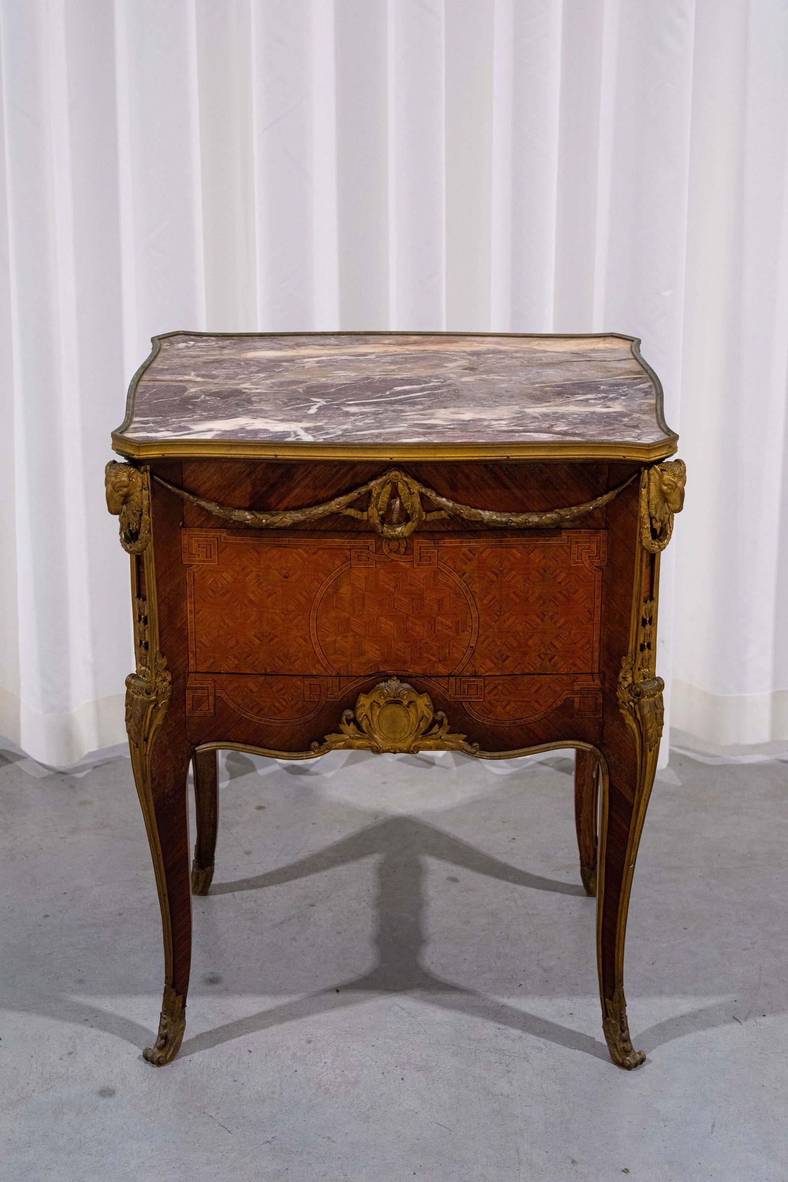 An antique and French Transition style gilt-bronze mounted writing table with marble top (1 of 11)