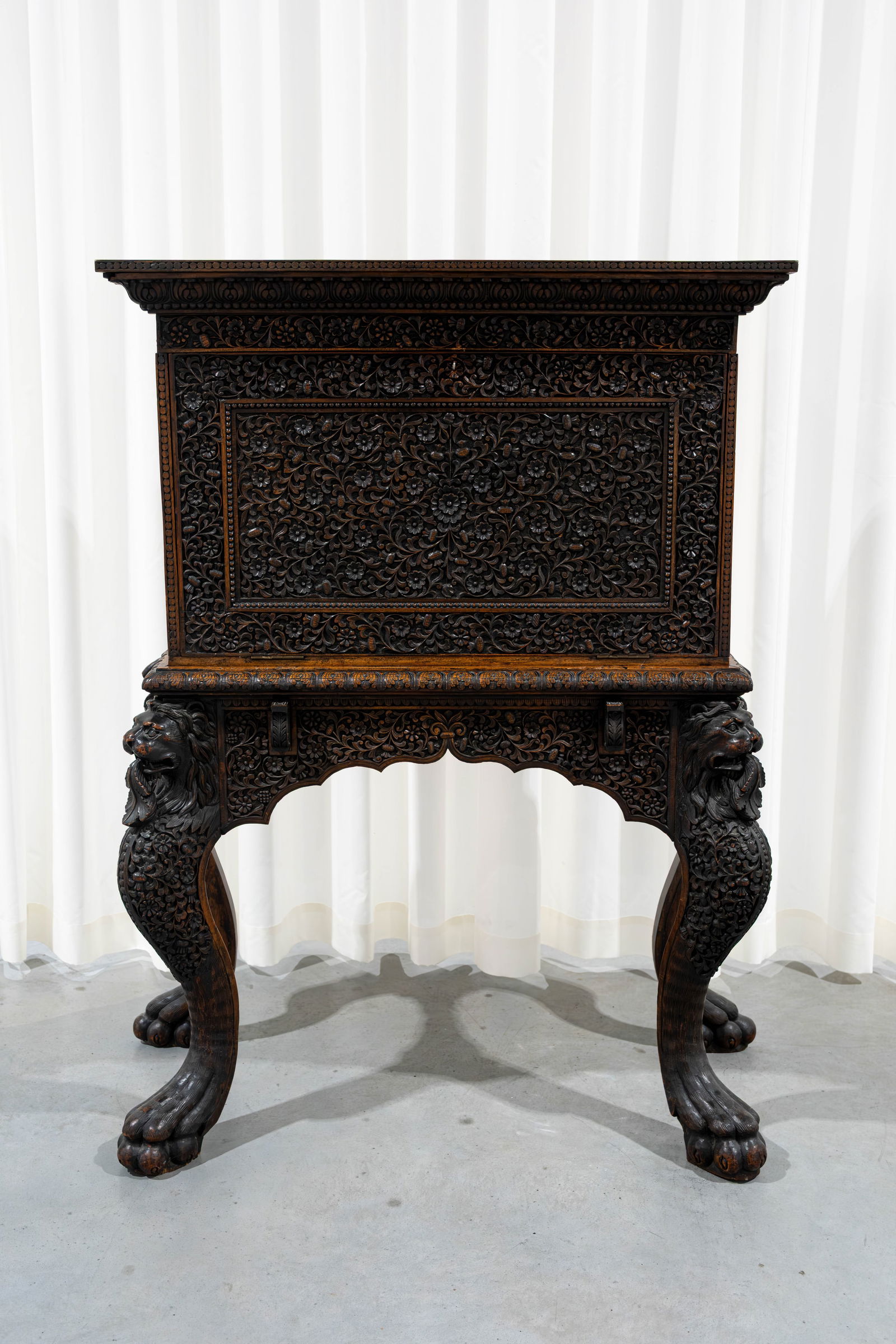 An antique Anglo-Indian Burmese richly carved exotic wooden bar cabinet (1 of 10)
