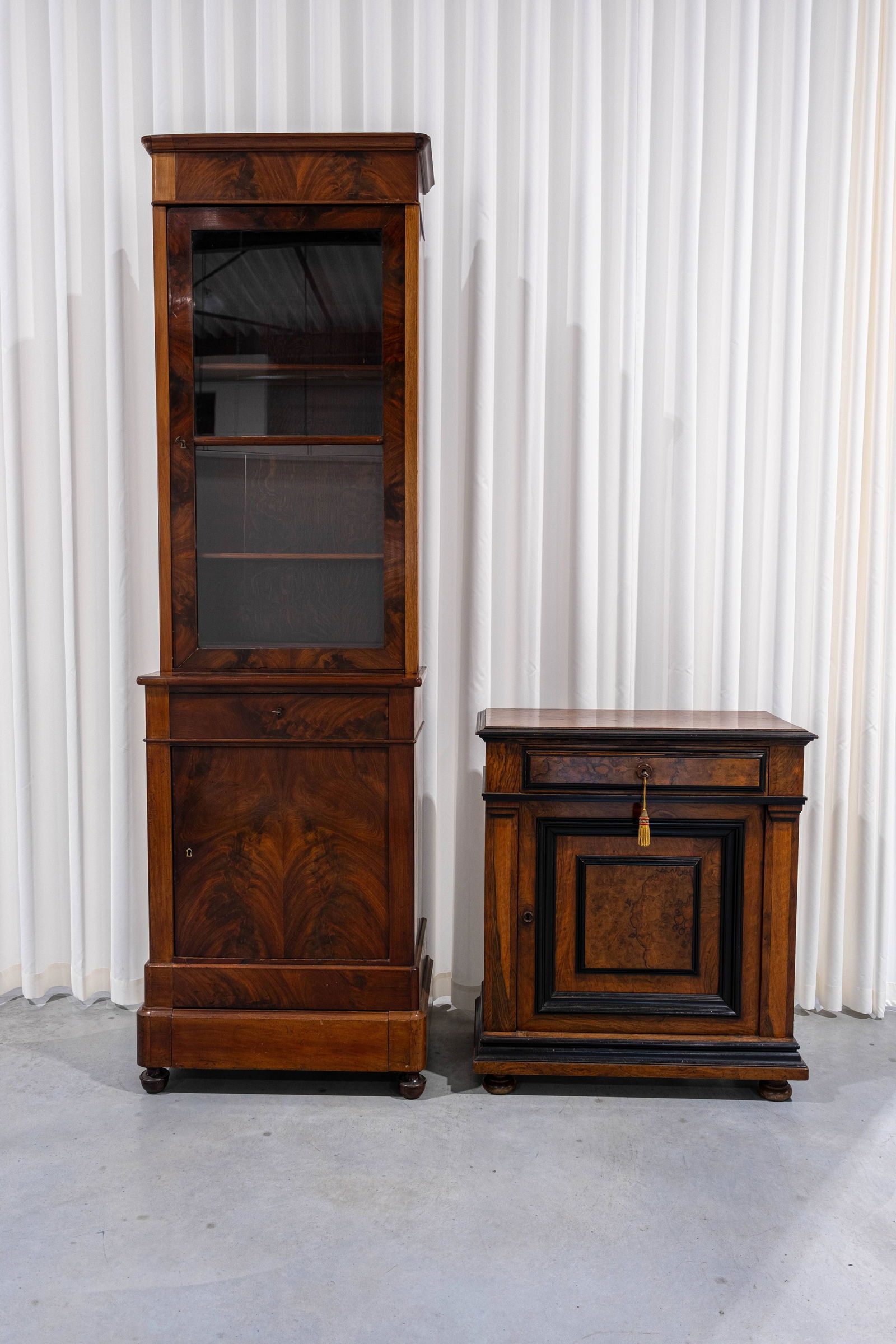 A lot of two antique Louis Philippe style high display and one door cabinet (1 of 13)