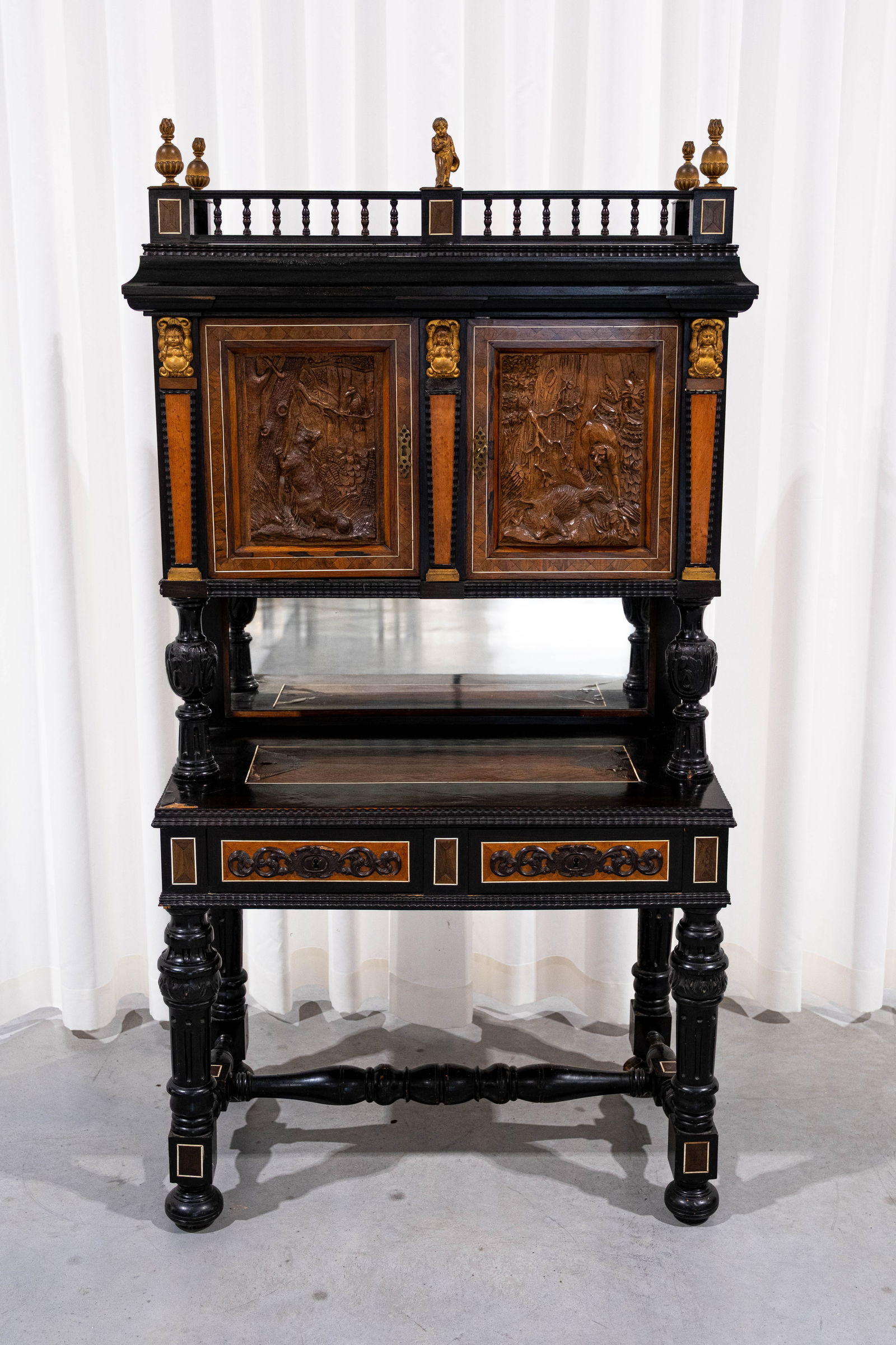 An antique with inlay veneer two doors cabinet (1 of 19)