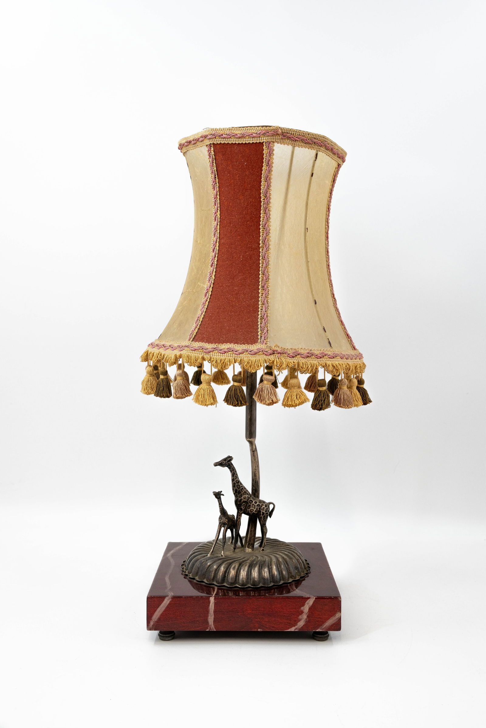 A charming table lamp with figural silver animalier group of two standing giraffes (1 of 11)