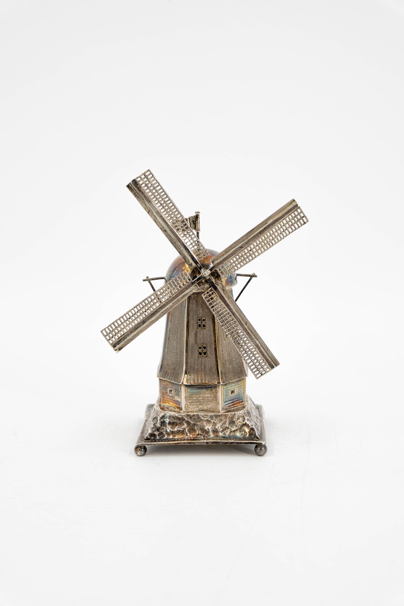 An antique Dutch silver covered pot - miniature model of a windmill (1 of 10)