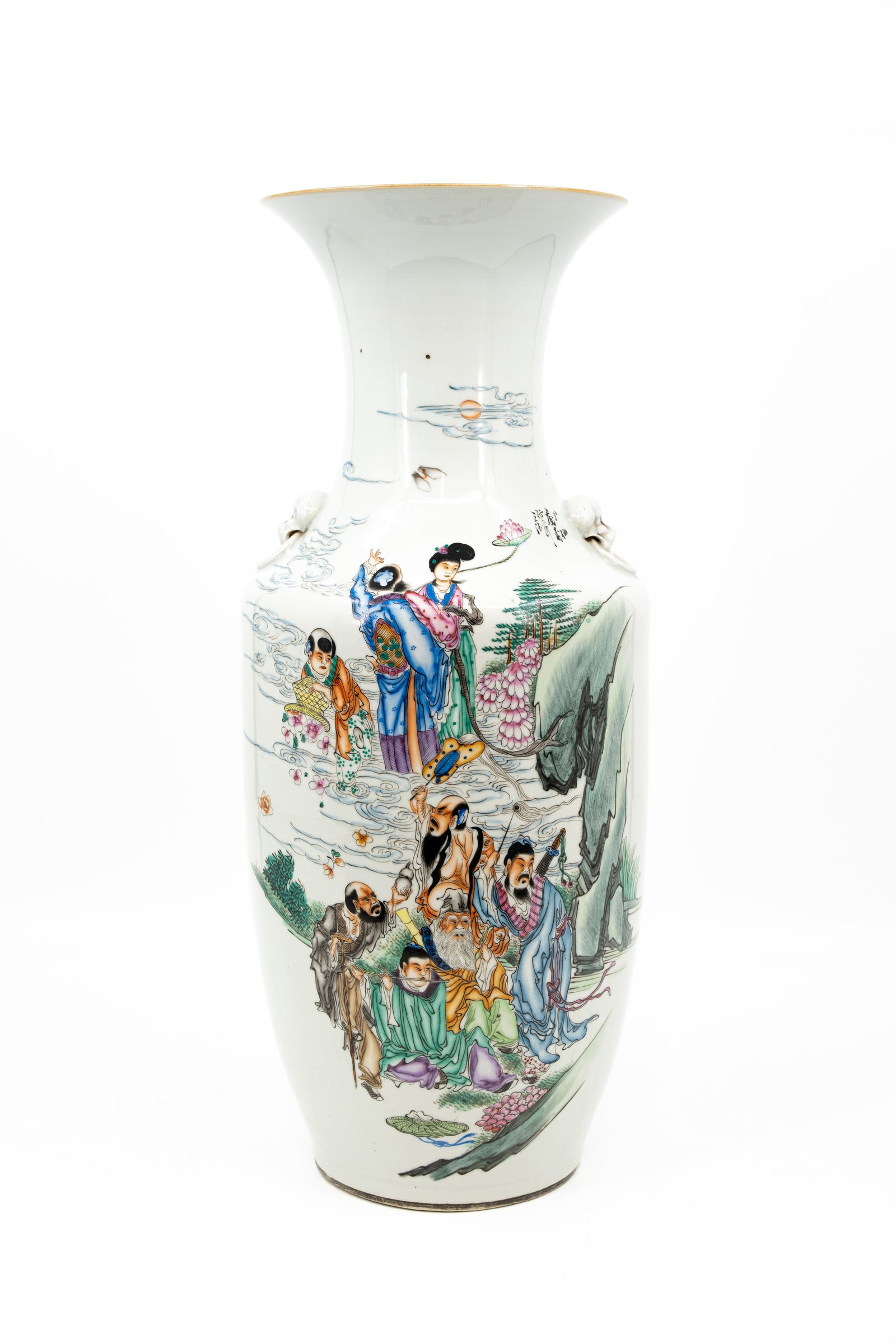 A Chinese Qianjiang and Famille rose decorated porcelain vase with a figural animated scene with (1 of 14)